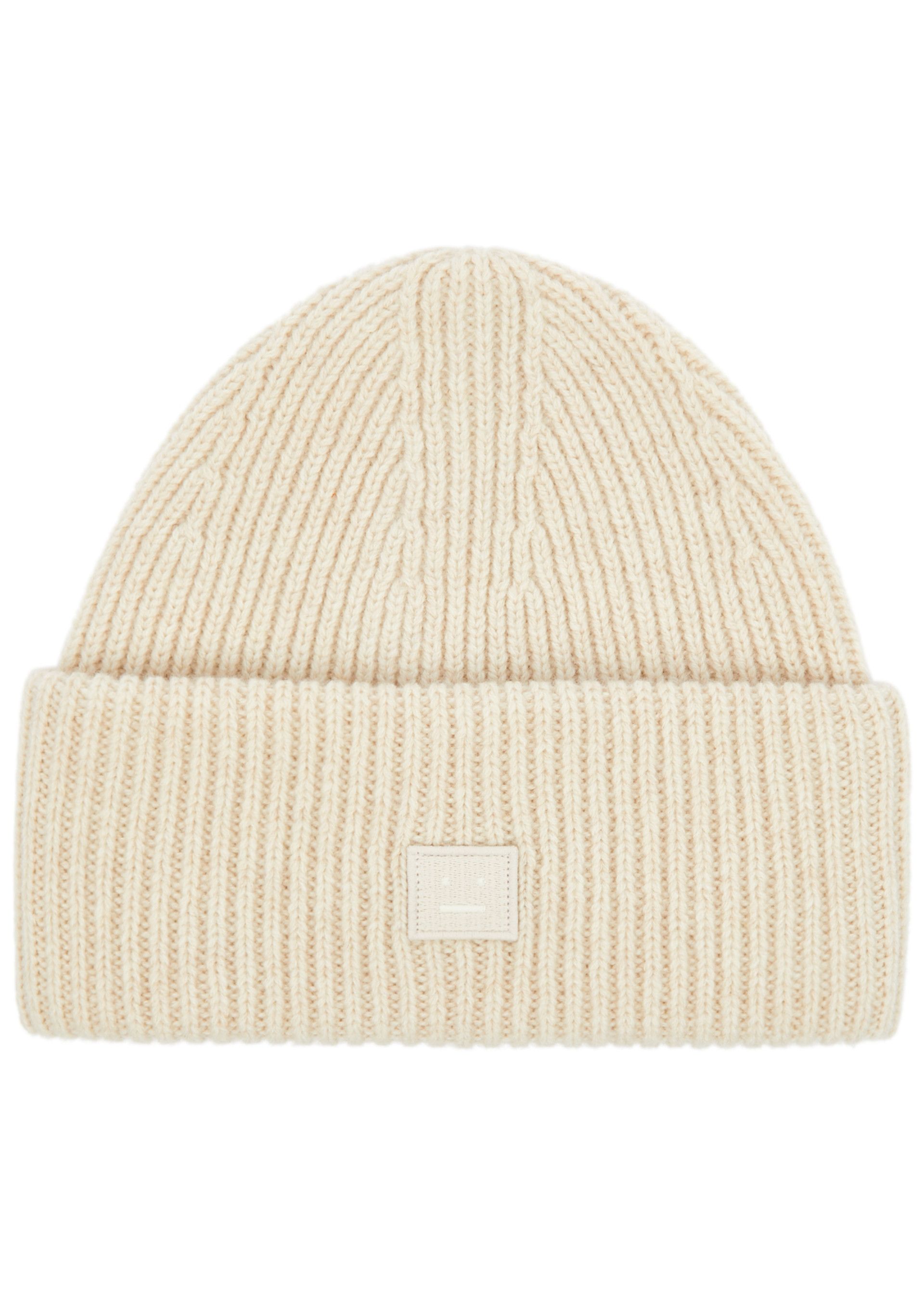 Preowned Acne Studios Cream Ribbed Beanie wool