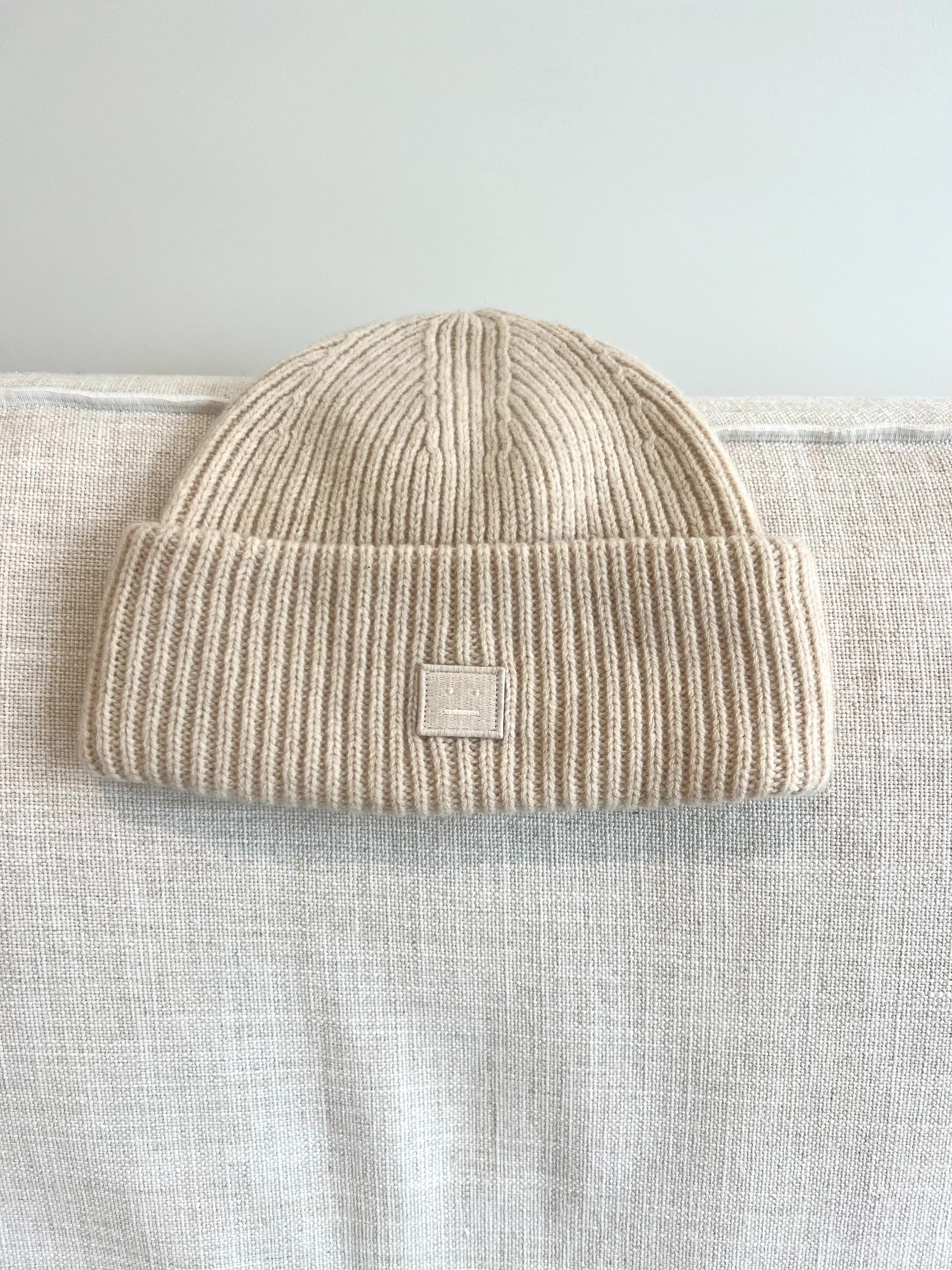 Preowned Acne Studios Cream Ribbed Beanie wool