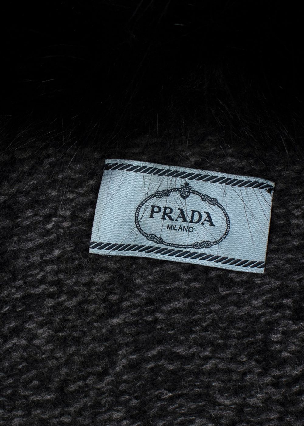 Prada Grey Wool Knit Cardigan with Black Raccoon Fur Collar Size S grey black