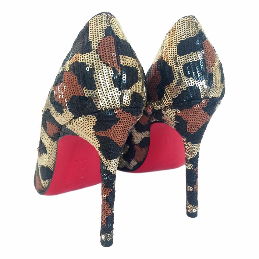 Christian Louboutin Fifi Paillettes Sequin Leopard Heels Size 365 Gold leather