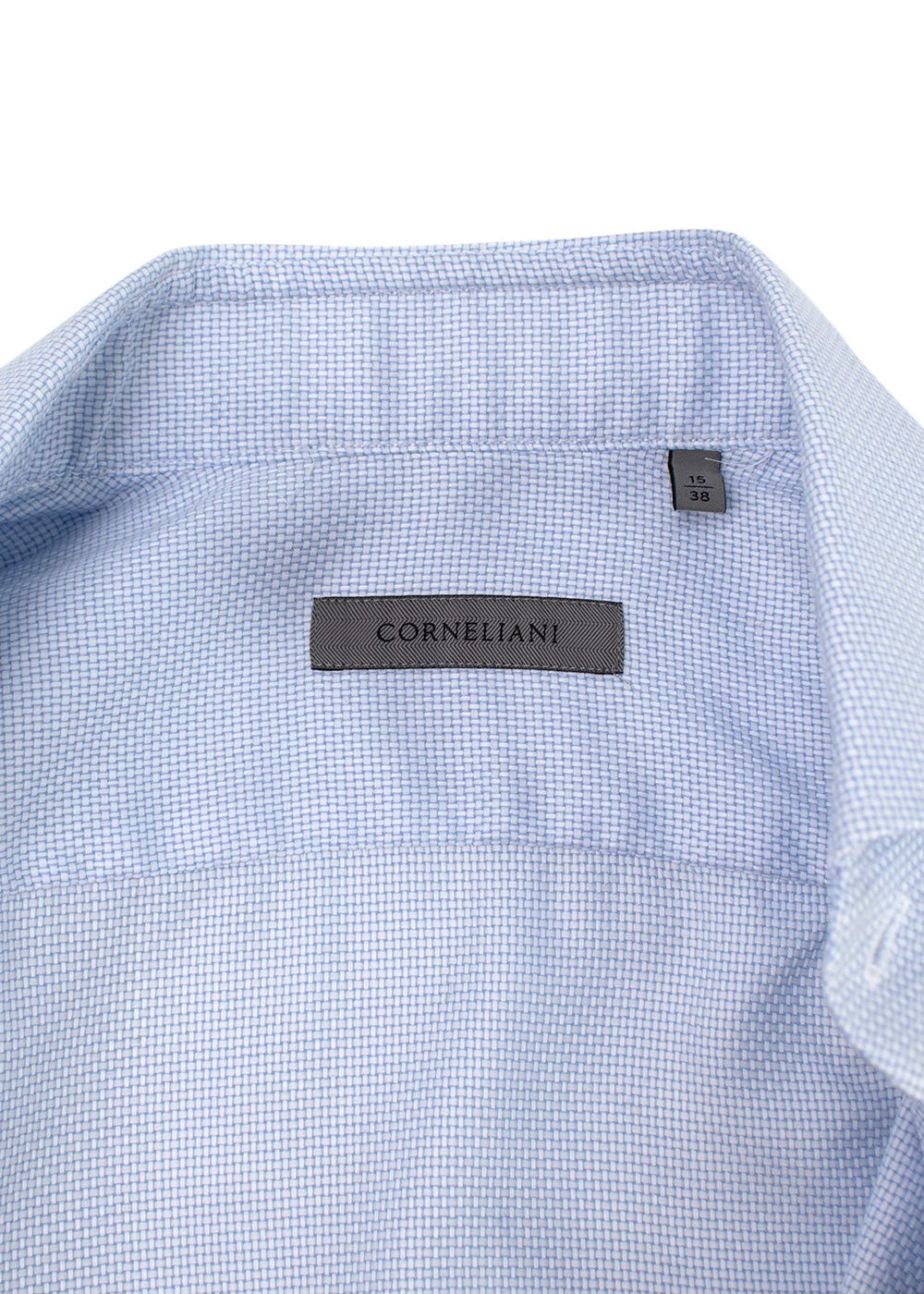 Men's Corneliani Blue Textured Classic Shirt Size 15 cotton