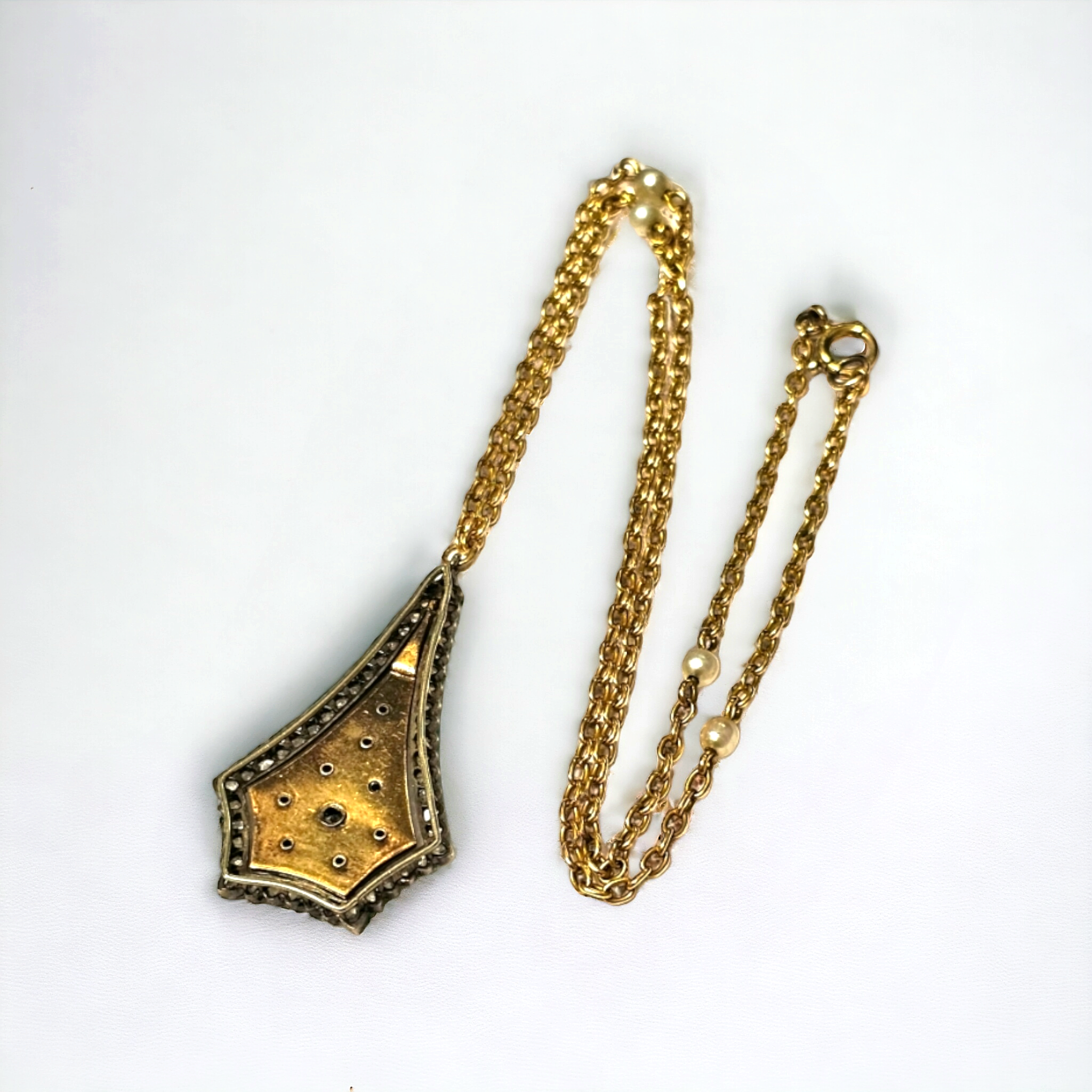 Preowned Bespoke Georgian Diamond and Blue Enamel Guilloche Pendant Necklace Gold ct gold