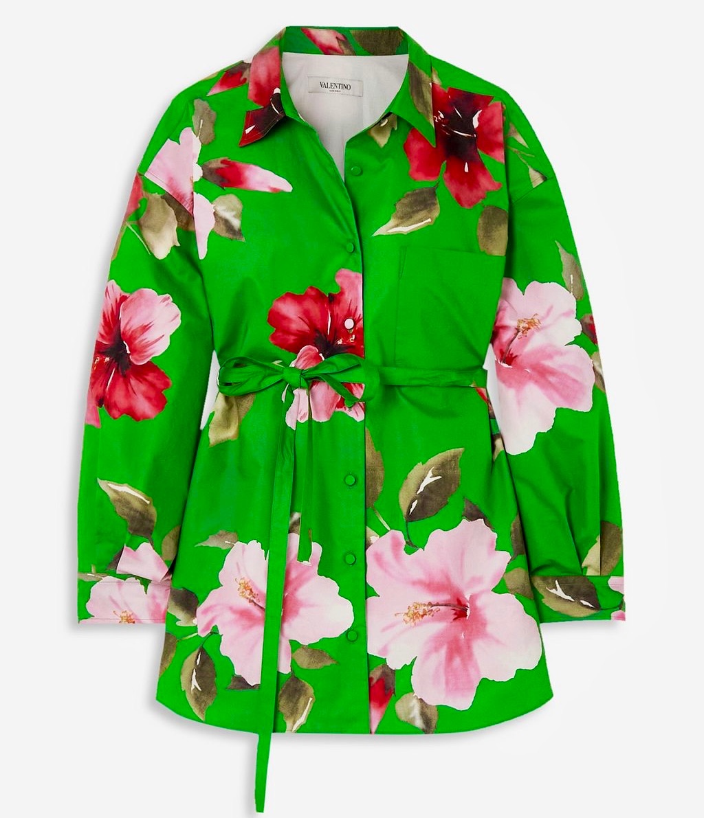 Preowned Valentino Green Floral Belted Shirt Size S Multicolored cotton