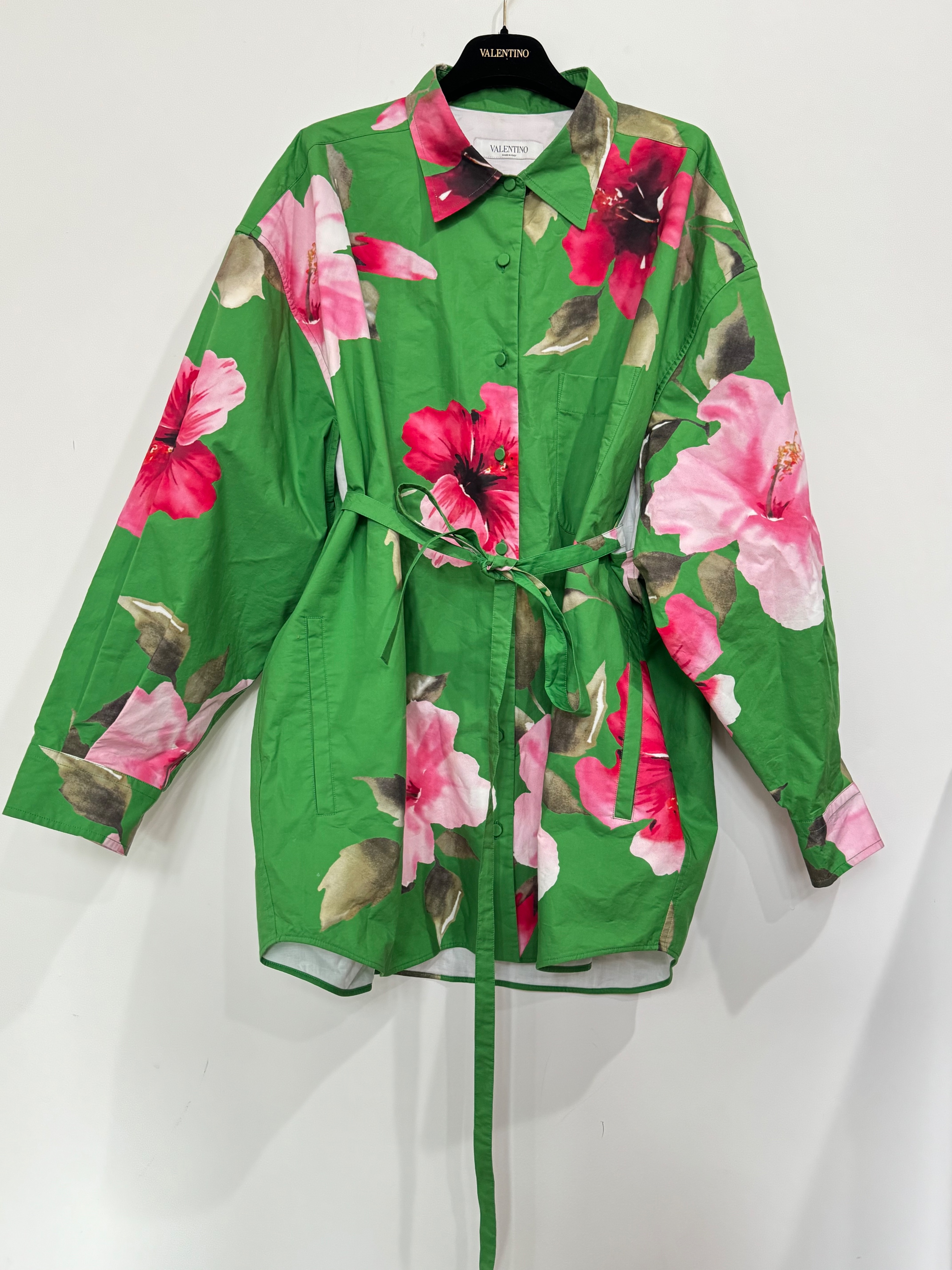 Preowned Valentino Green Floral Belted Shirt Size S Multicolored cotton