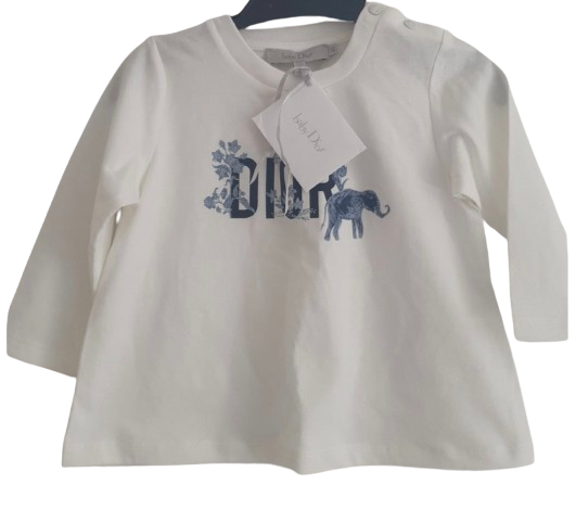 Dior Baby White and Navy Cotton Elephant Motif Top Size 12-18 Months