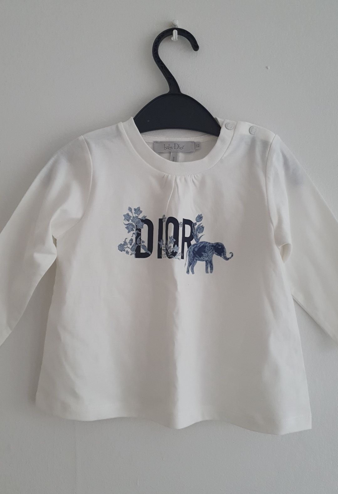 Dior Baby White and Navy Cotton Elephant Motif Top Size 12-18 Months