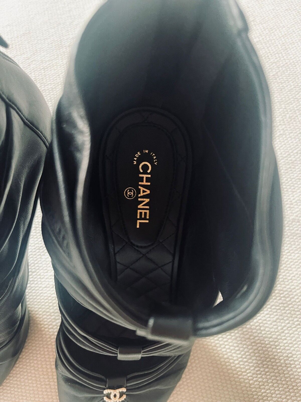 Chanel Black ruched leather heeled booties Size 395