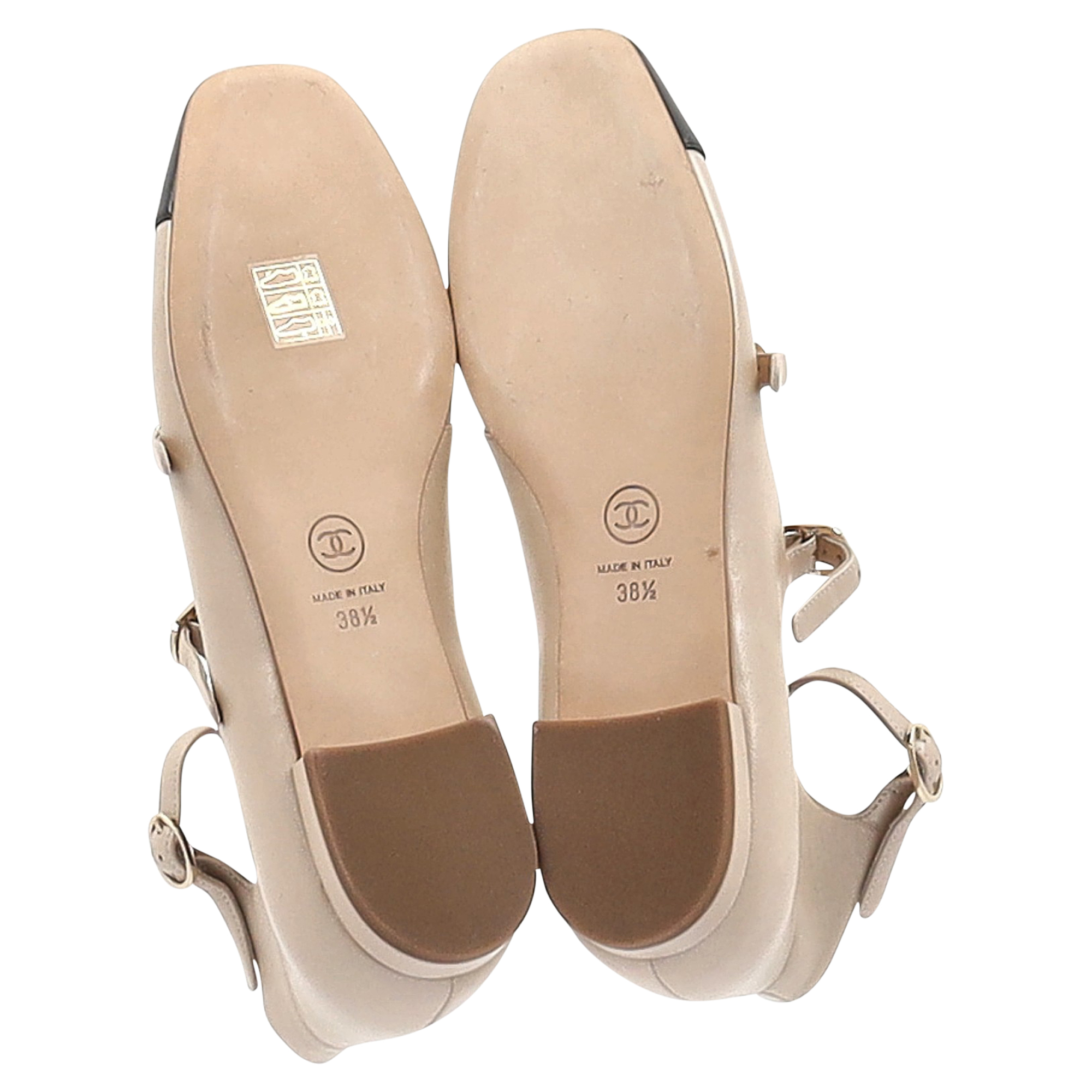 Preowned Chanel Beige Leather Ankle Strap Ballet Flats Size 385 leather/lambskin leather