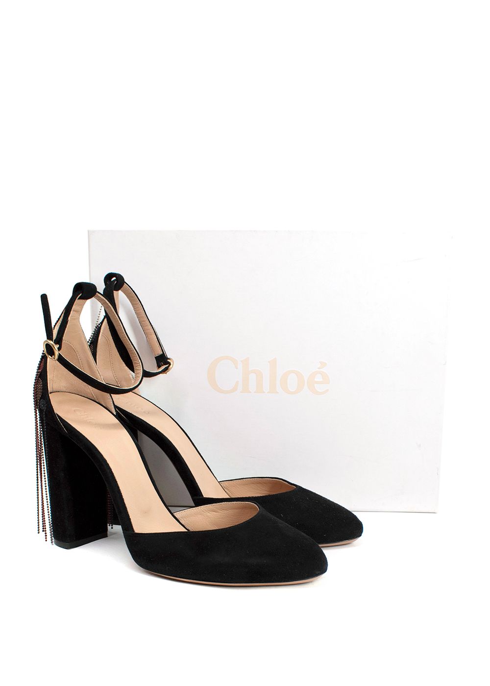 Preowned Chloe Black Suede Bead Embellished Heels Size 395