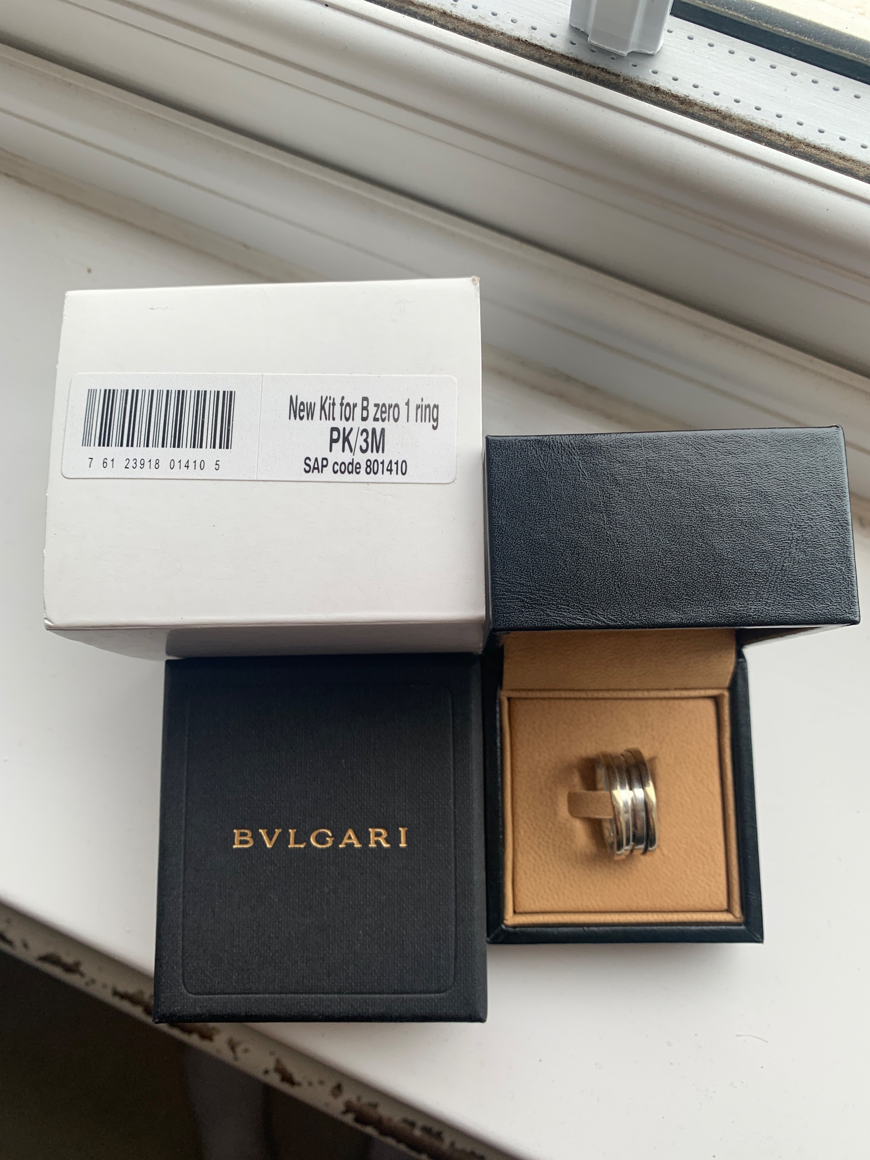 Preowned Bvlgari 18kt White Gold 3 Band BZero1 Ring - Size 57 Silver