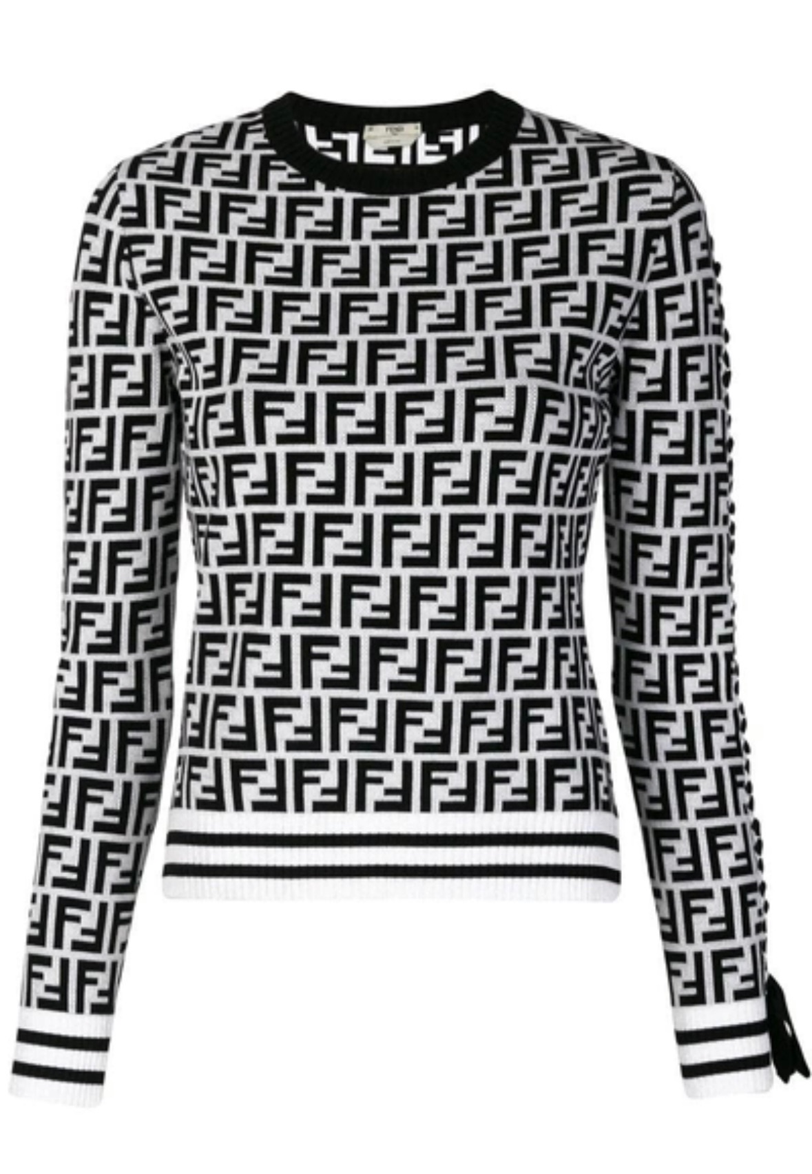 Preowned Fendi Black and White Monogram Jumper Size M viscose