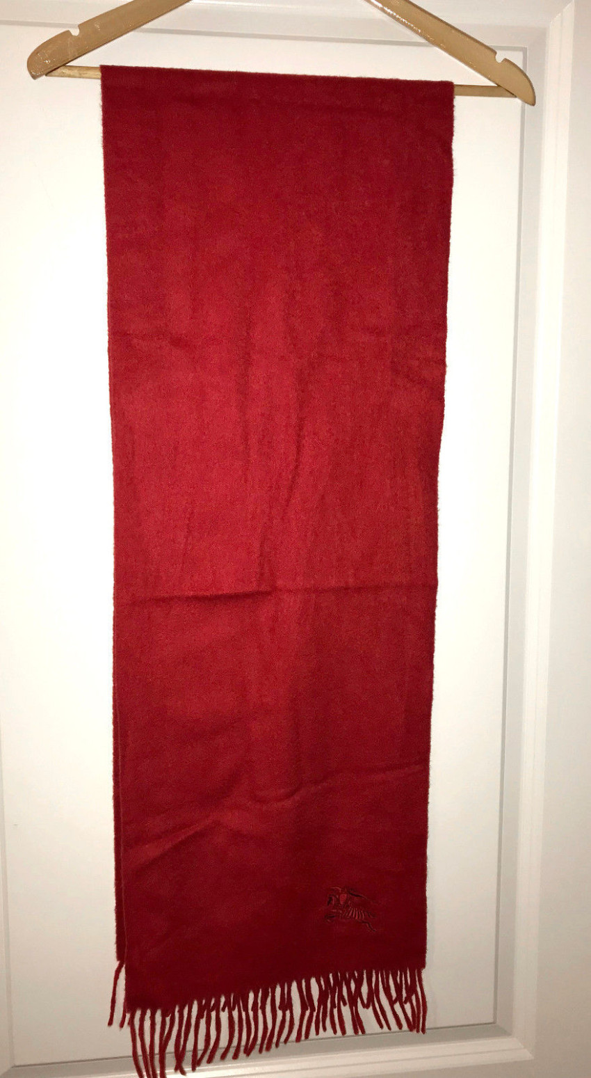 Men's Burberry Red Cashmere Embroidered Scarf