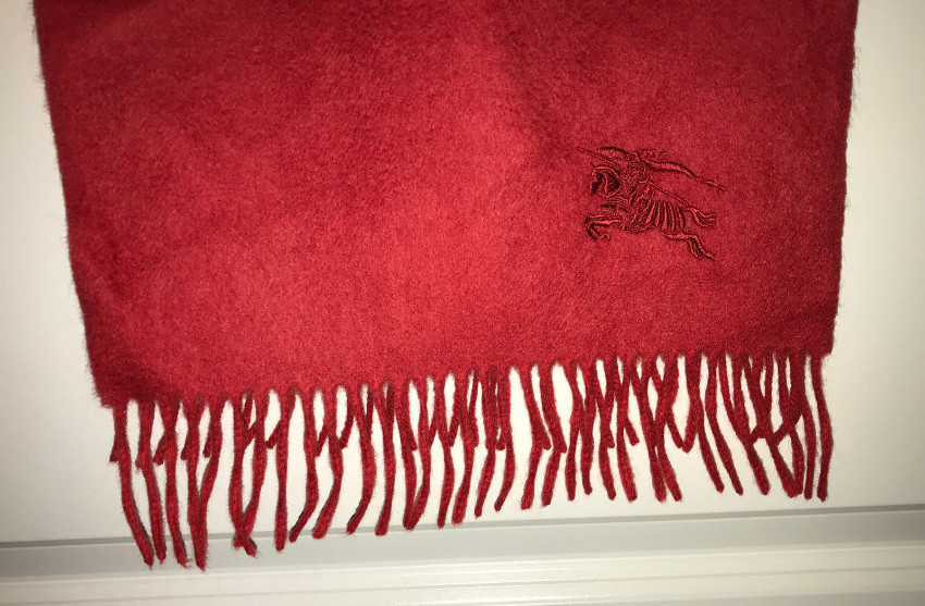 Men's Burberry Red Cashmere Embroidered Scarf