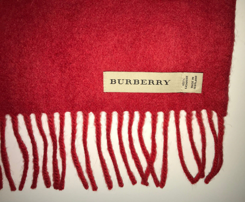 Men's Burberry Red Cashmere Embroidered Scarf