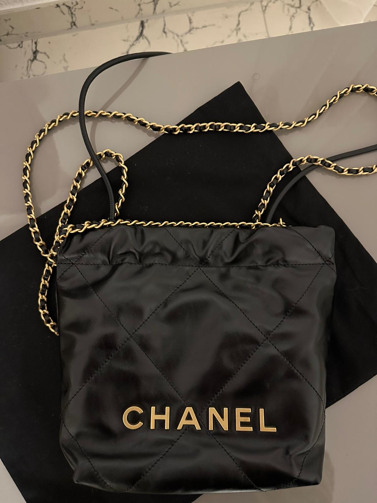 Chanel Black Calfskin Mini Hobo 22 Bag leather