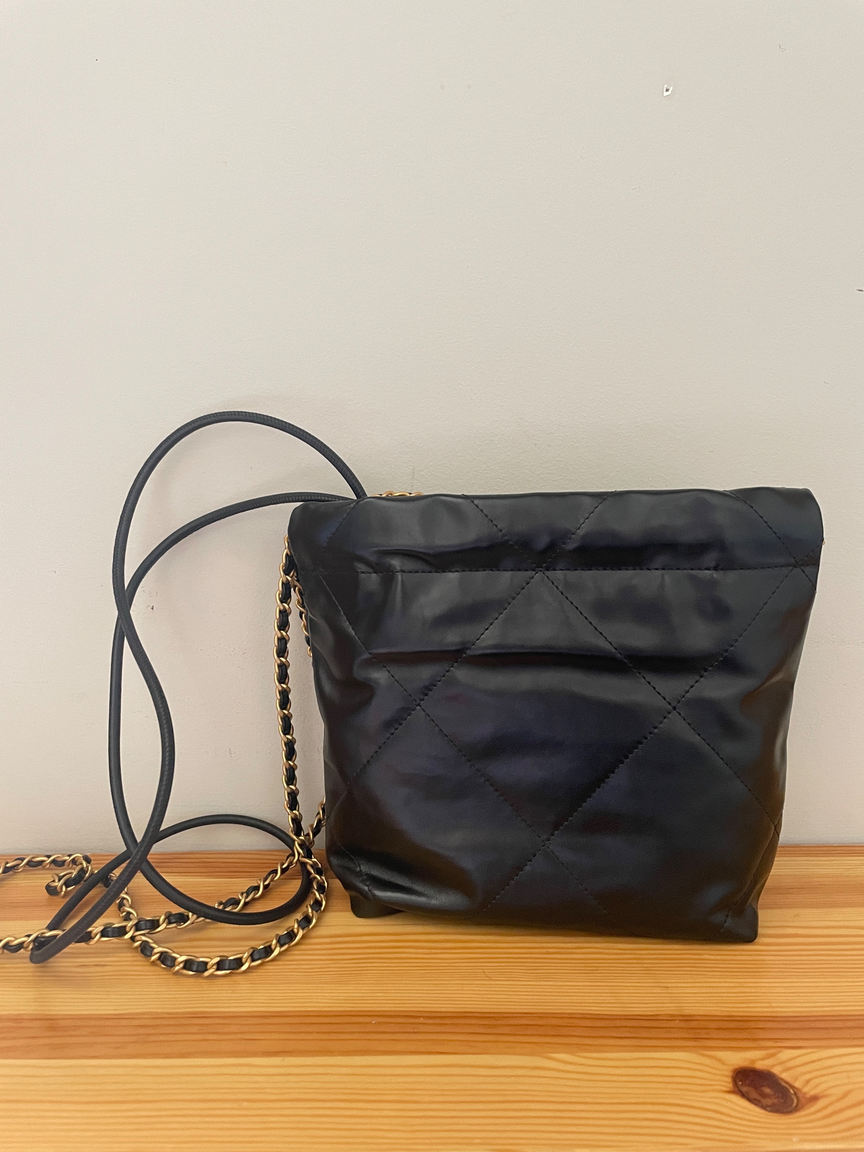 Chanel Black Calfskin Mini Hobo 22 Bag leather