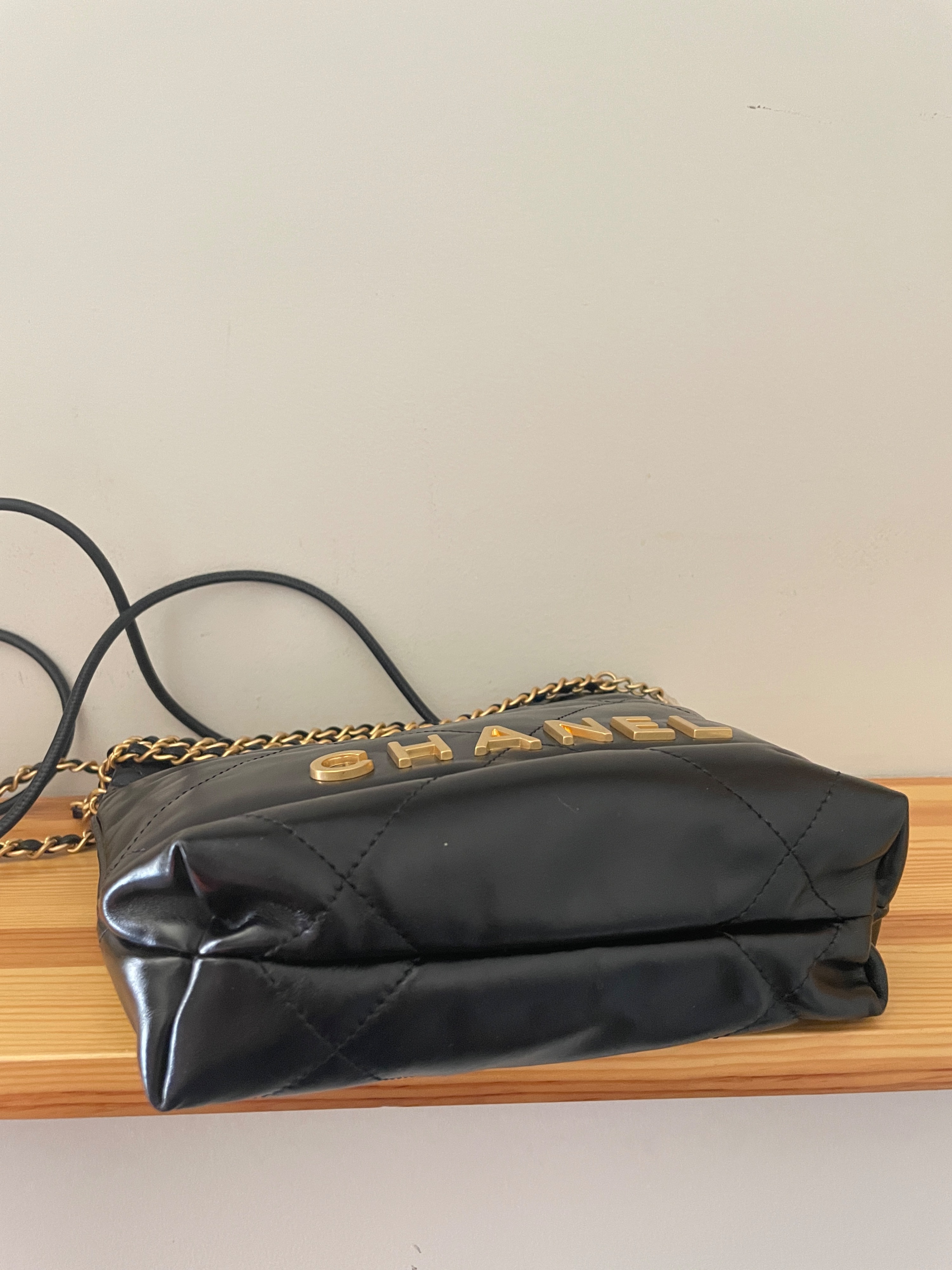 Chanel Black Calfskin Mini Hobo 22 Bag leather