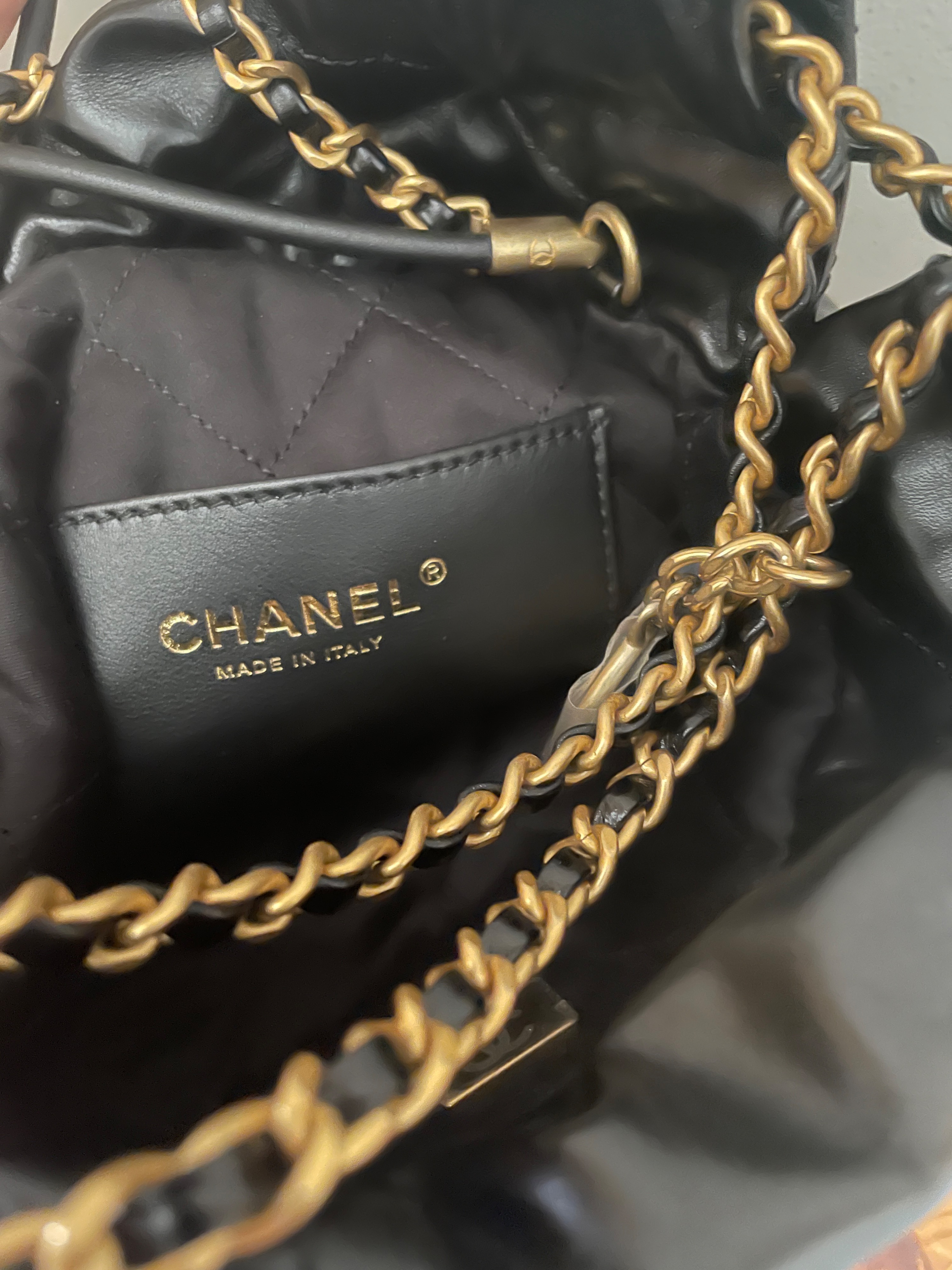 Chanel Black Calfskin Mini Hobo 22 Bag leather