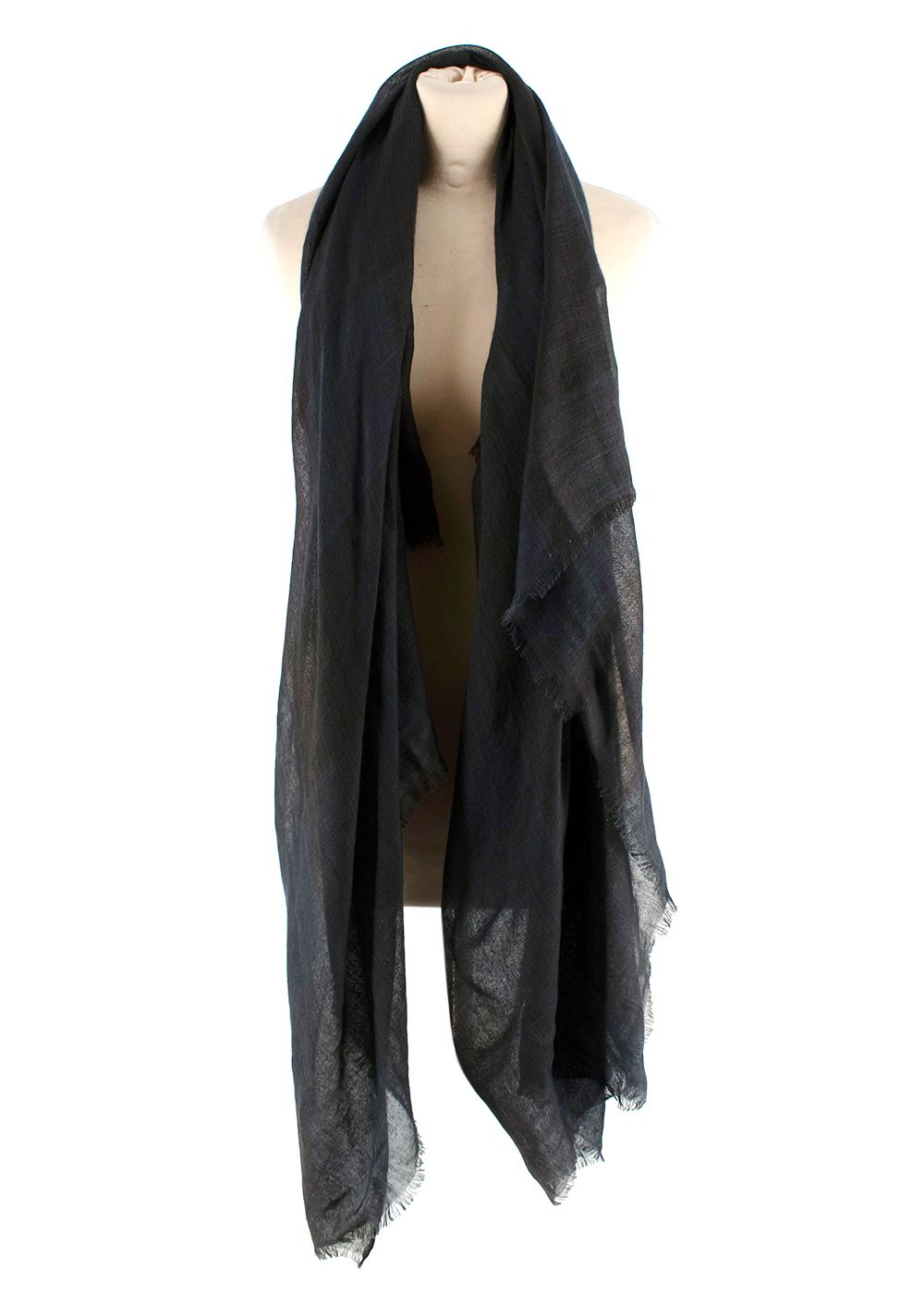 Preowned Bespoke Brown and Navy Cashmere and Silk Blend Scarf Navy Brown cashmere/silk