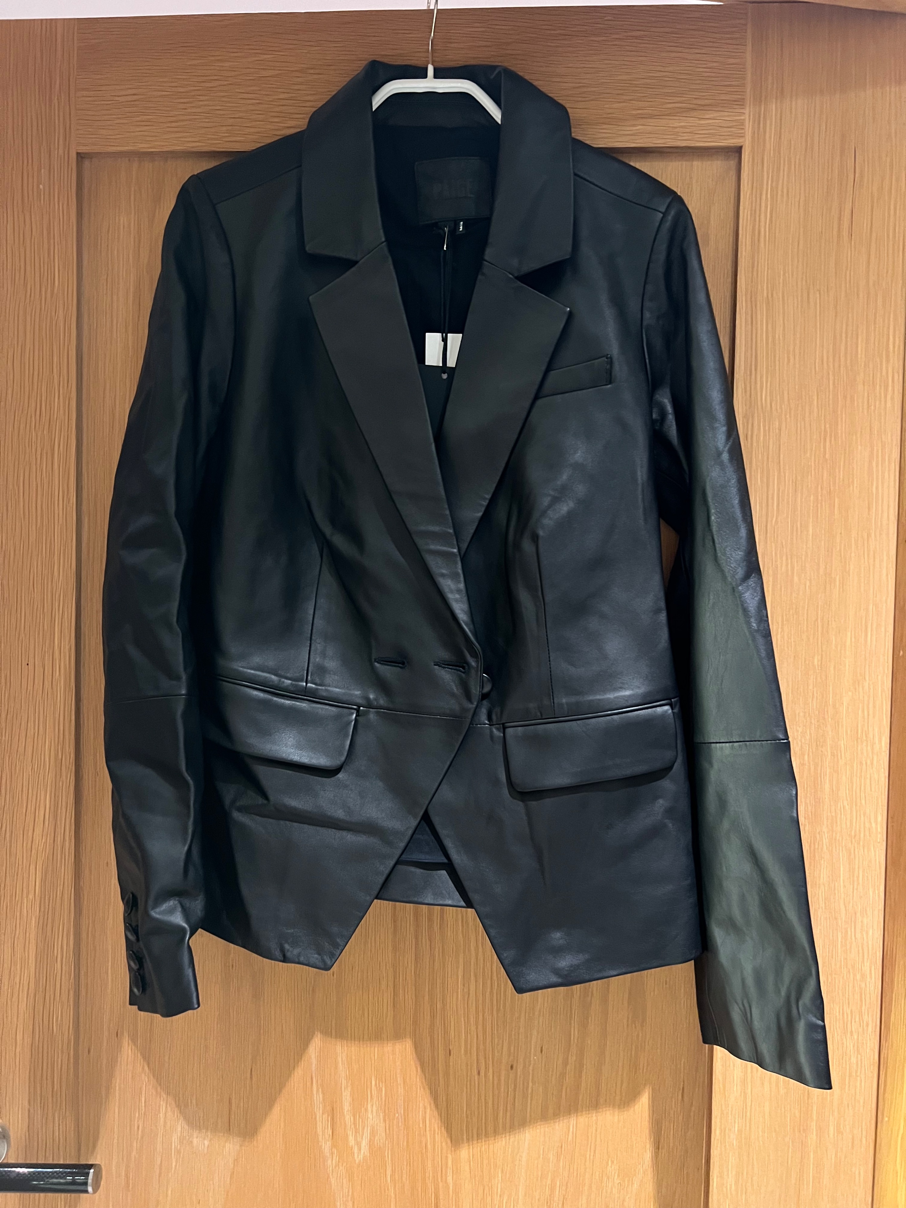 Paige Aventura Double-breasted Leather Blazer Size M Black