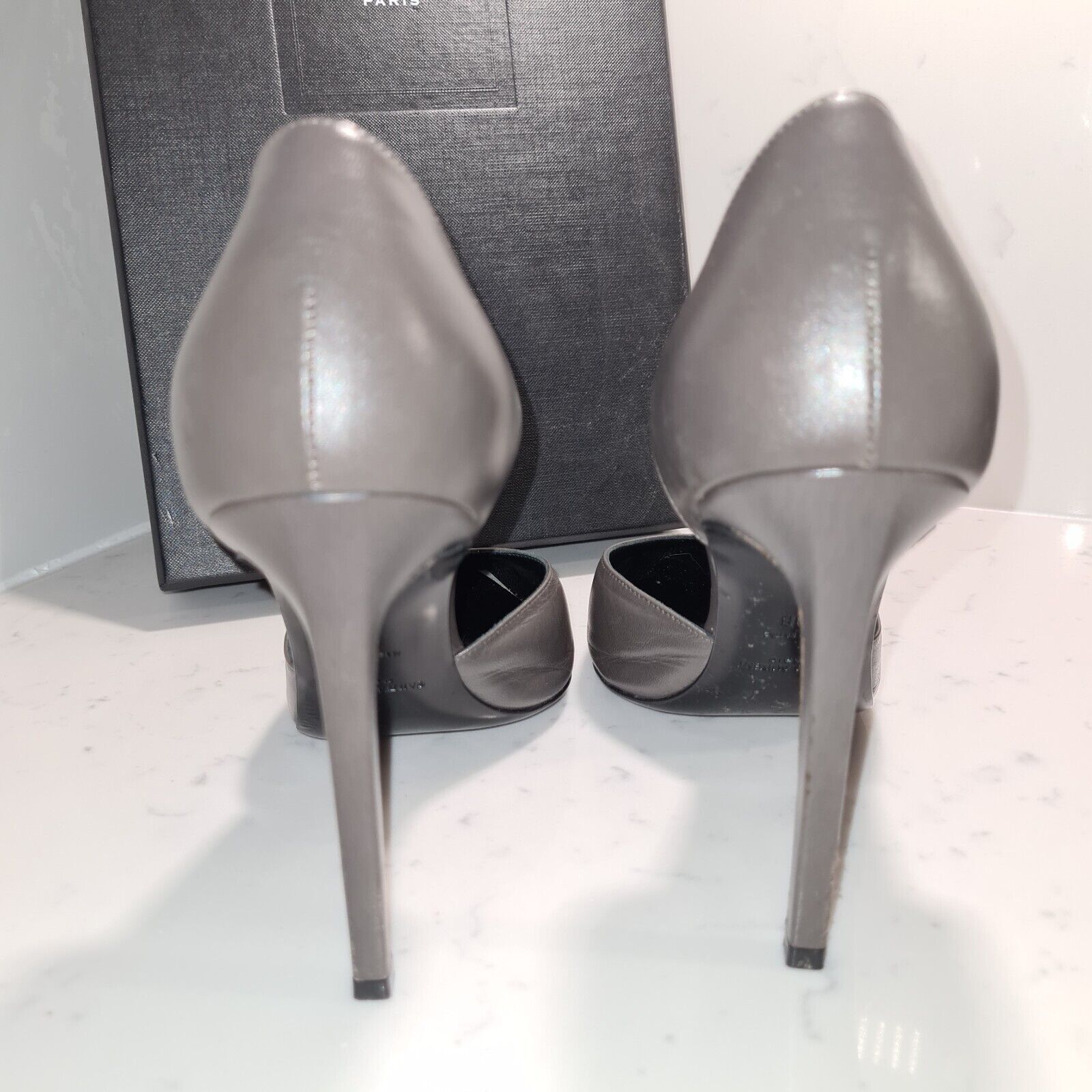 Preowned Saint Laurent Grey Leather D'Orsay 105 Pumps Size 38