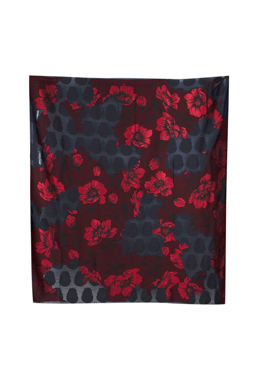 Preowned Alexander McQueen Red and Navy Floral Wool Blend Shawl red navy burgundy