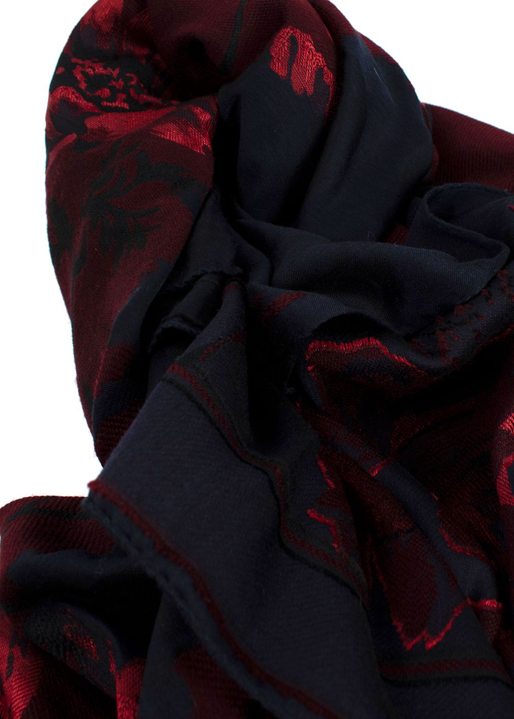 Preowned Alexander McQueen Red and Navy Floral Wool Blend Shawl red navy burgundy