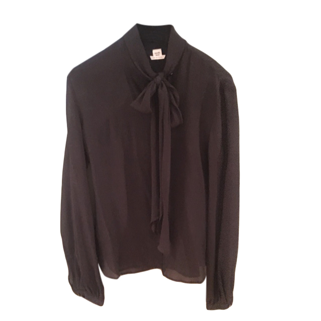 Preowned Hermes Silk Crepe Pussy Bow Blouse Size S Black