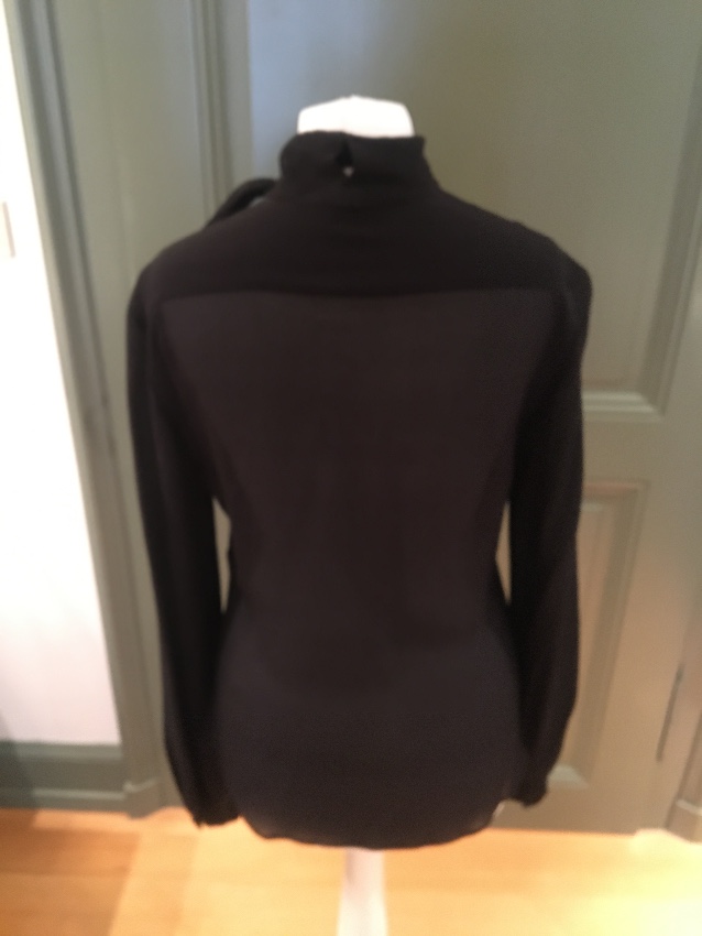 Preowned Hermes Silk Crepe Pussy Bow Blouse Size S Black