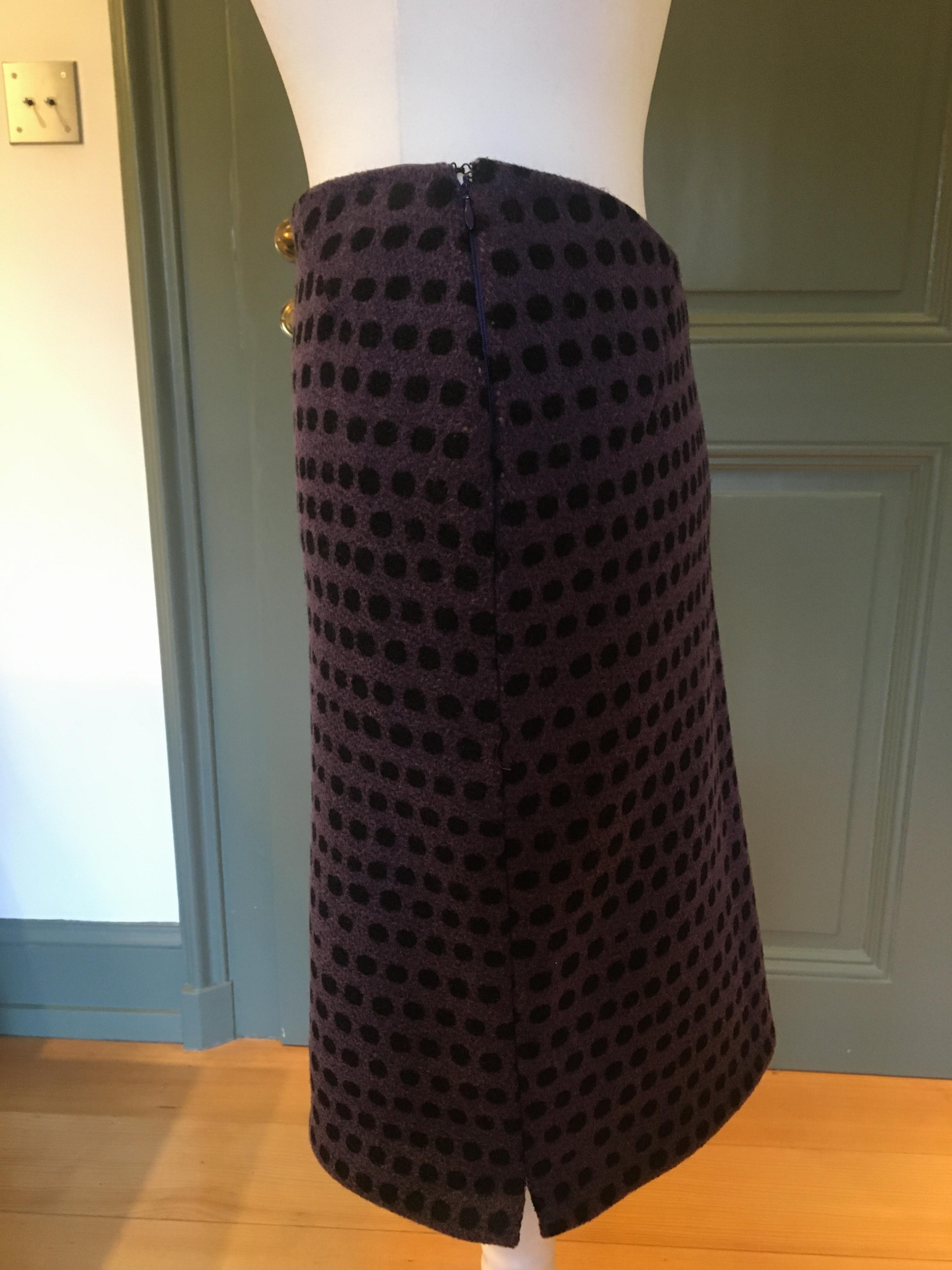 Preowned Bottega Veneta Purple/Black Spotted Wool Skirt Size XS Purple