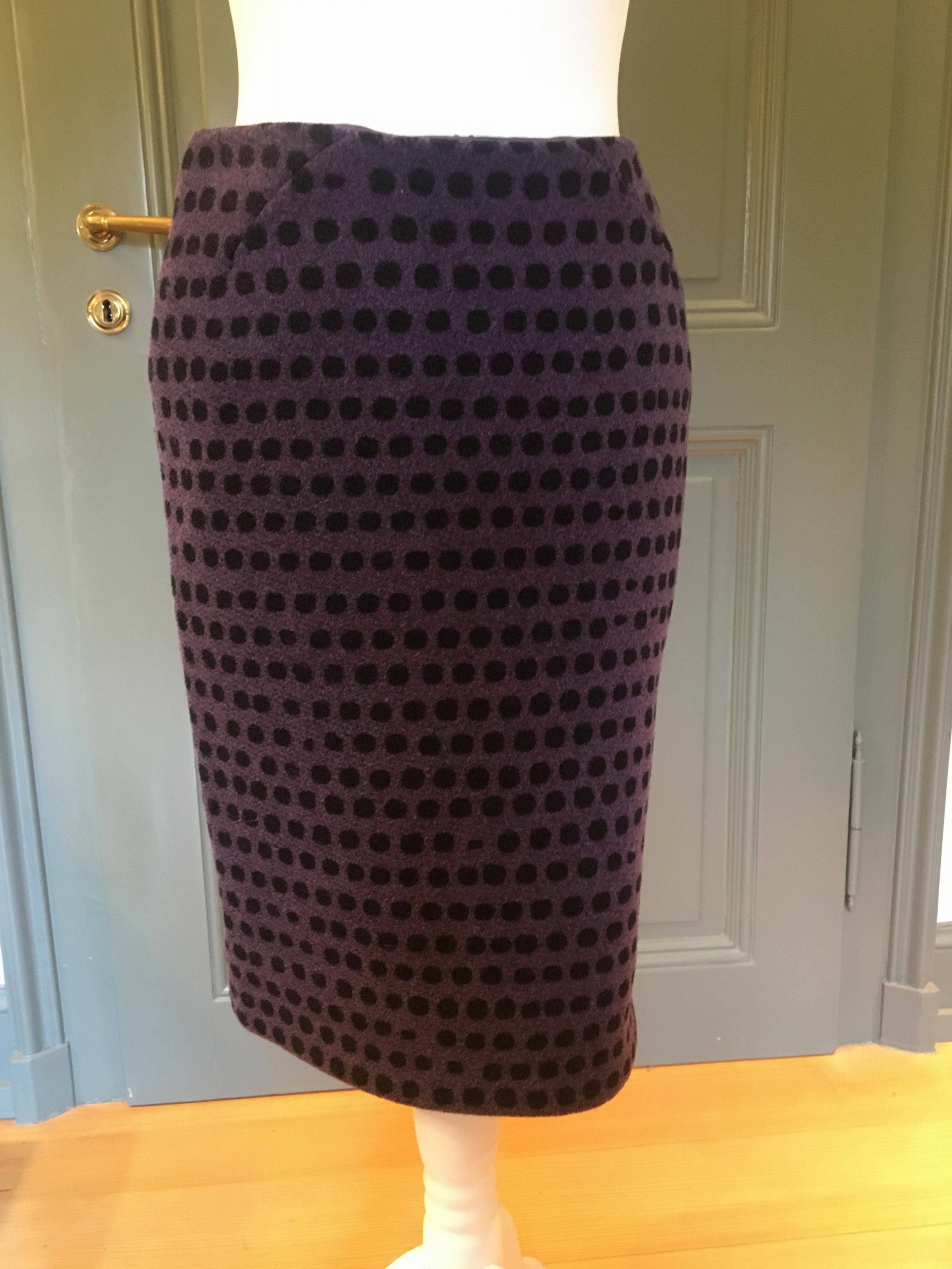 Preowned Bottega Veneta Purple/Black Spotted Wool Skirt Size XS Purple