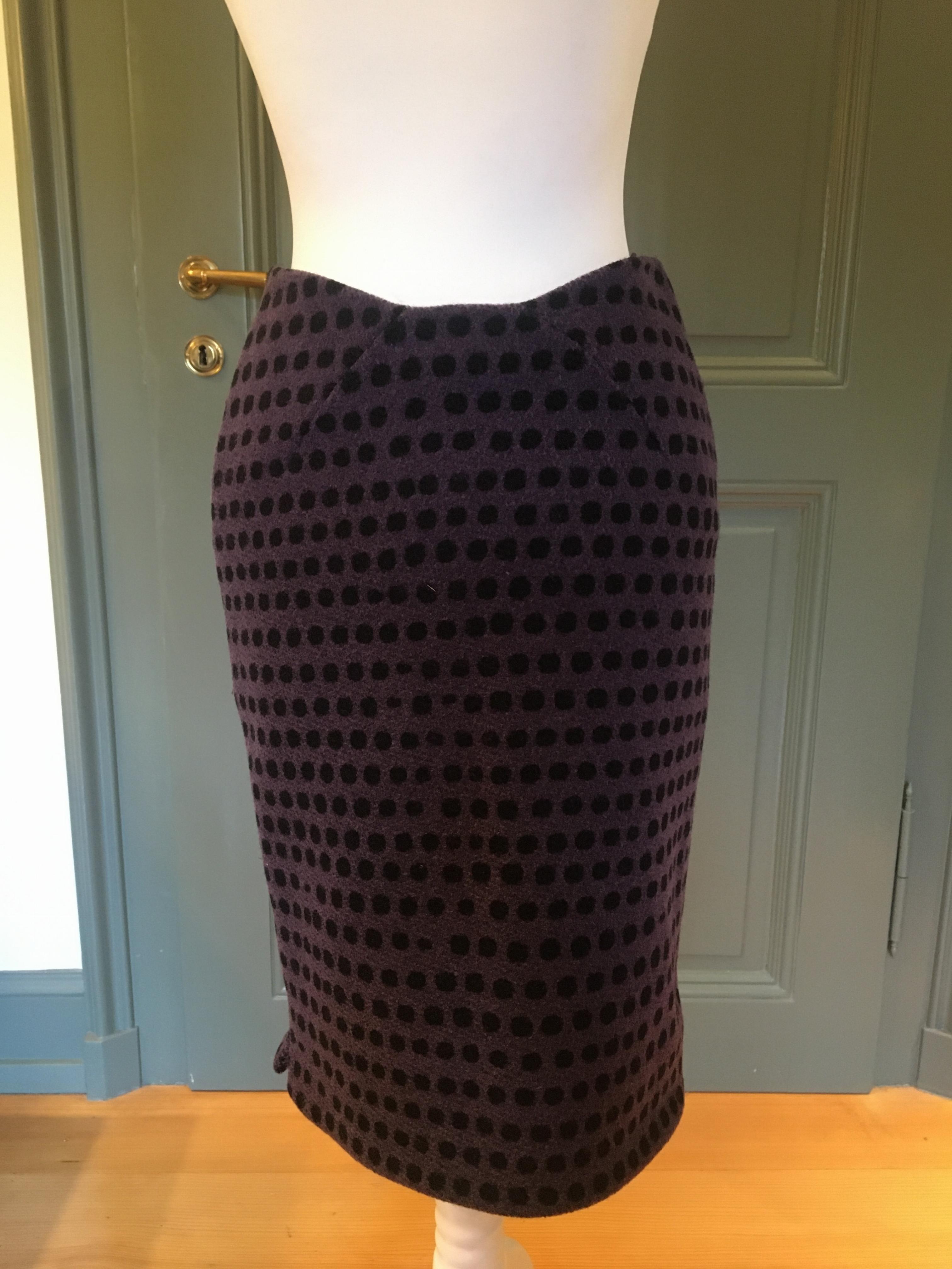 Preowned Bottega Veneta Purple/Black Spotted Wool Skirt Size XS Purple