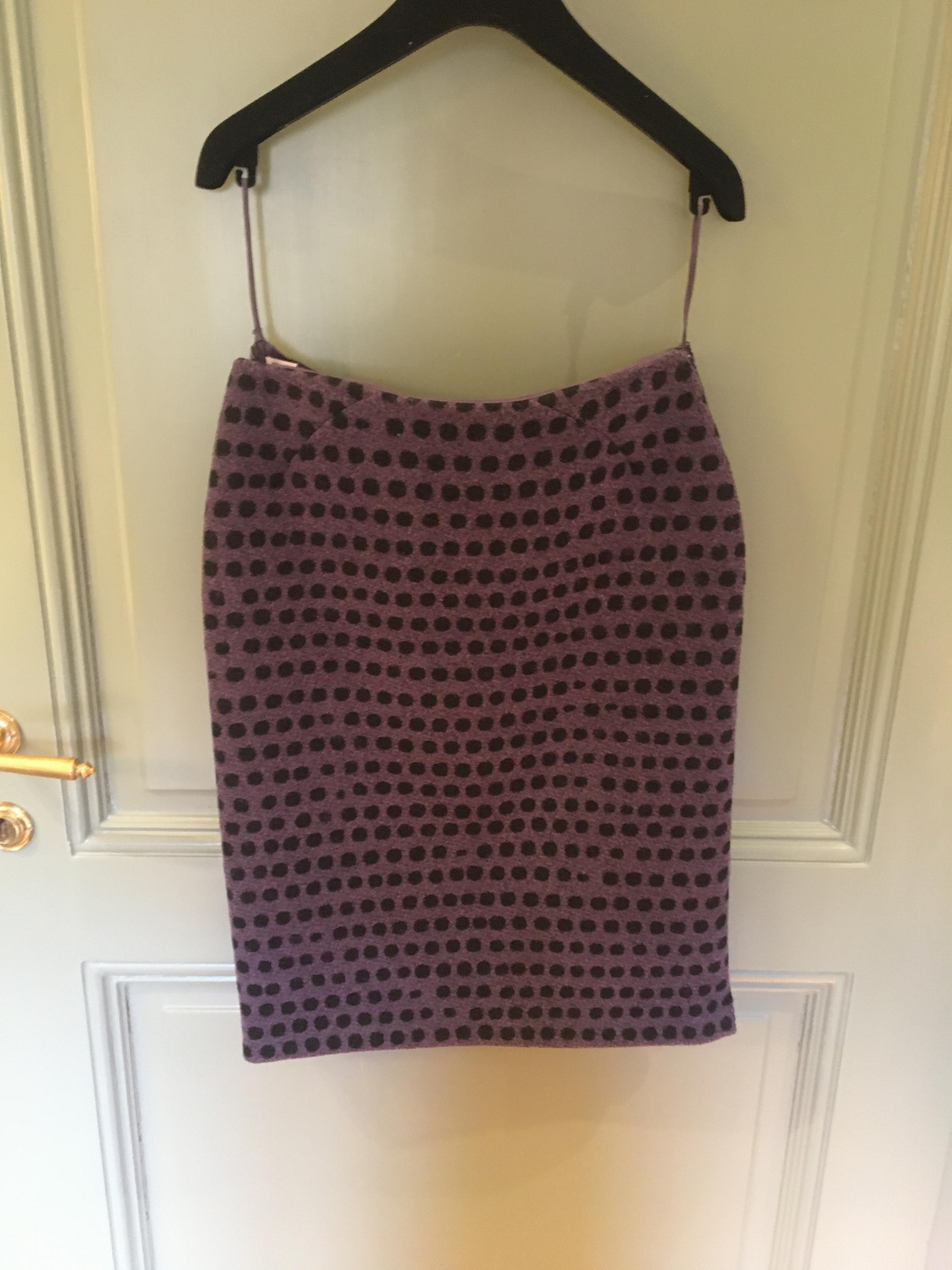 Preowned Bottega Veneta Purple/Black Spotted Wool Skirt Size XS Purple