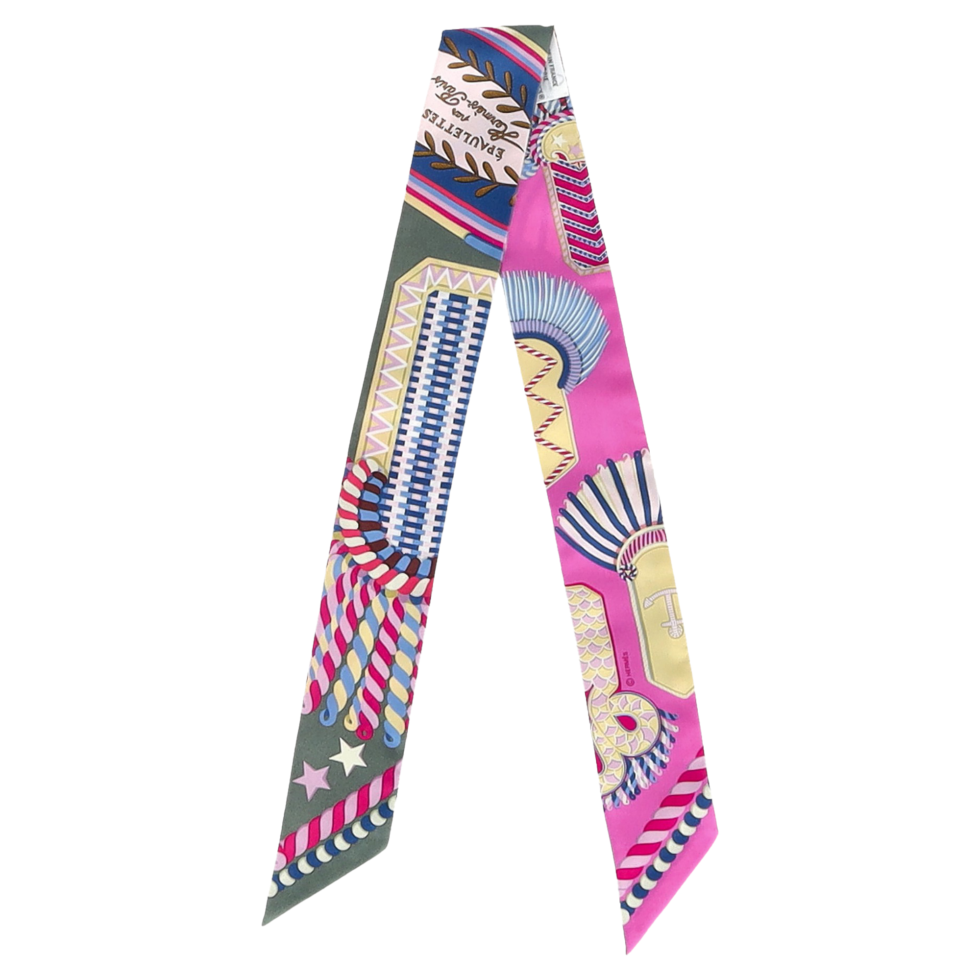 Preowned Hermes Hermès 'Twilly Epaulettes De Gala' Silk Twilly multicolor print