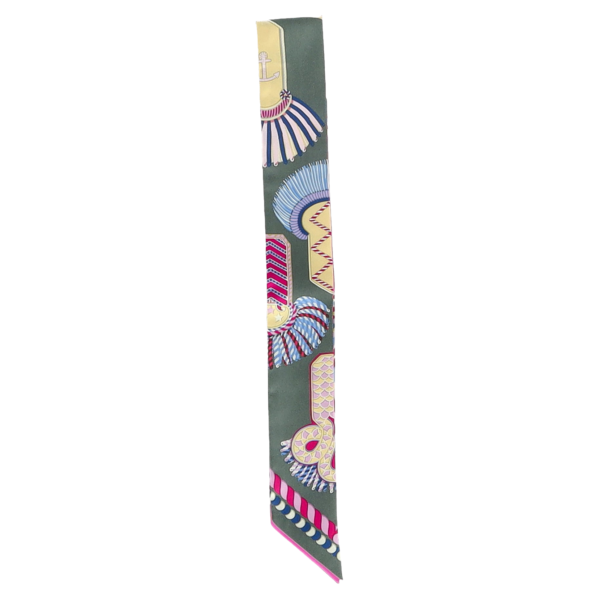 Preowned Hermes Hermès 'Twilly Epaulettes De Gala' Silk Twilly multicolor print