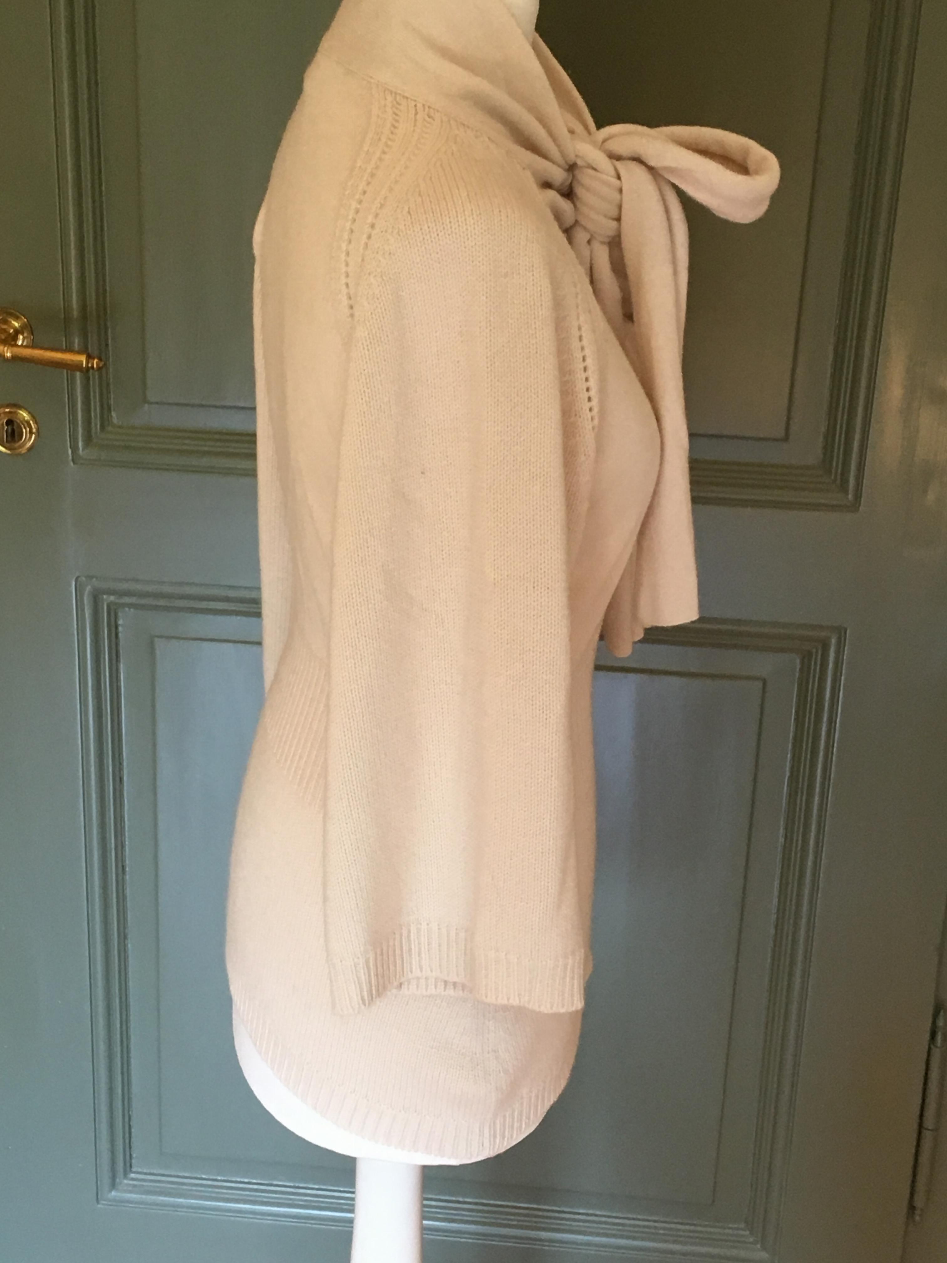 Preowned Lanvin Cashmere Cream Bow Tie Sweater Size S Beige/Nude