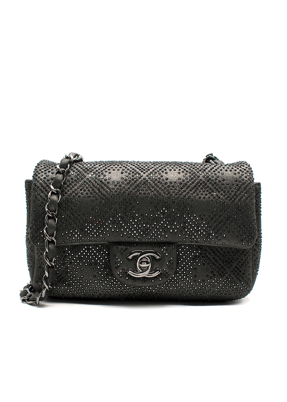 Chanel Grey Embellished Mini Rectangle Single Flap Bag leather