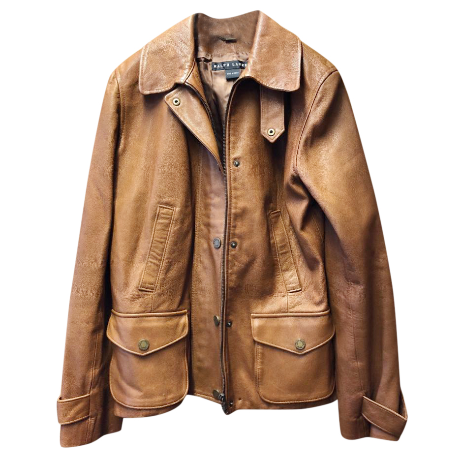 Preowned Ralph Lauren Tan Leather jacket Size L Orange