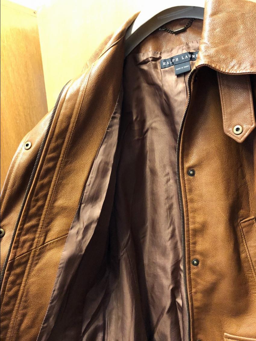 Preowned Ralph Lauren Tan Leather jacket Size L Orange