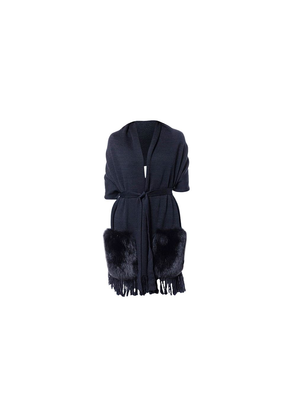 FurbySD black merino wool fox fur pockets shawl