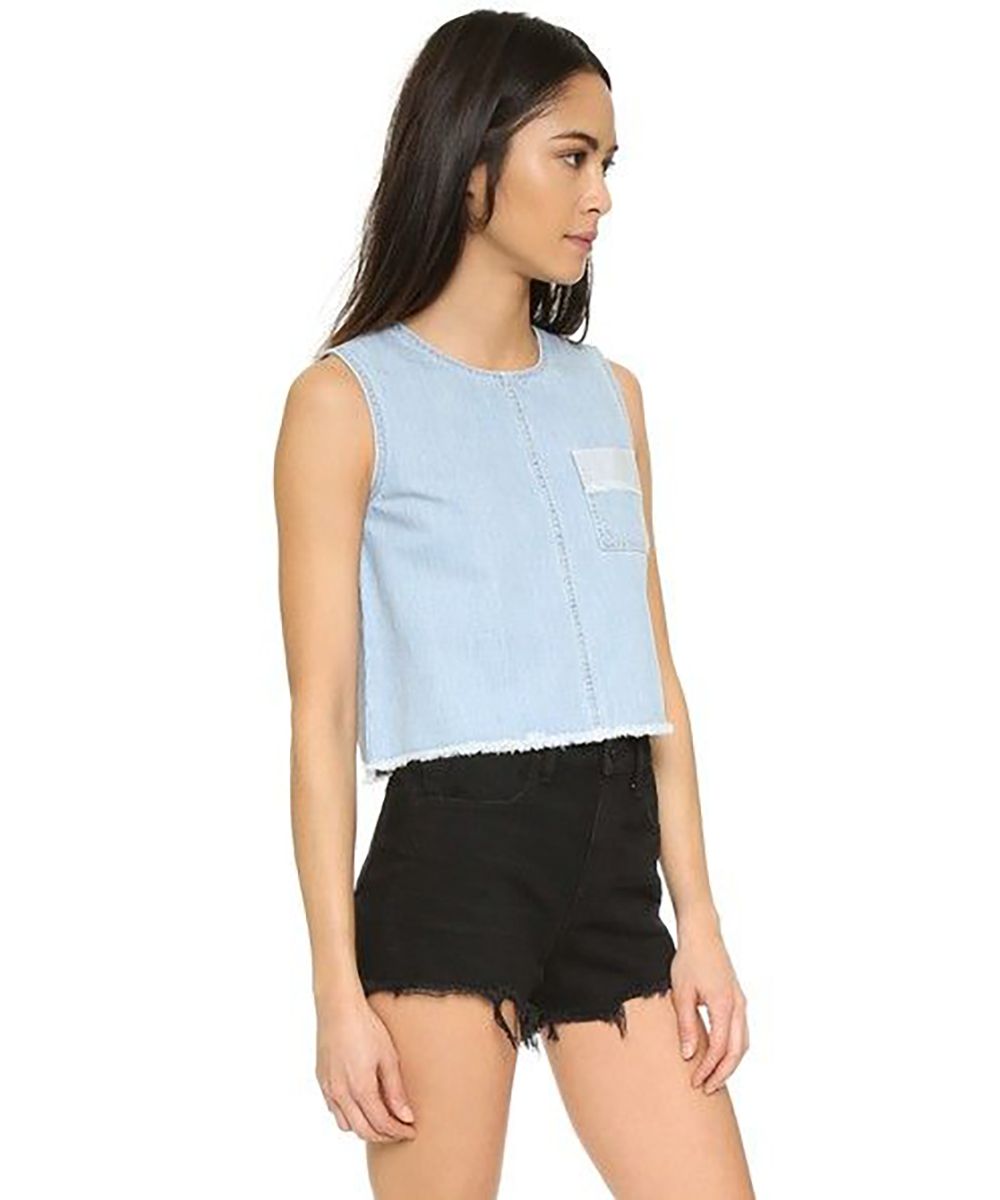 SJYP Denim Pocket Crop Top Size M Blue cotton