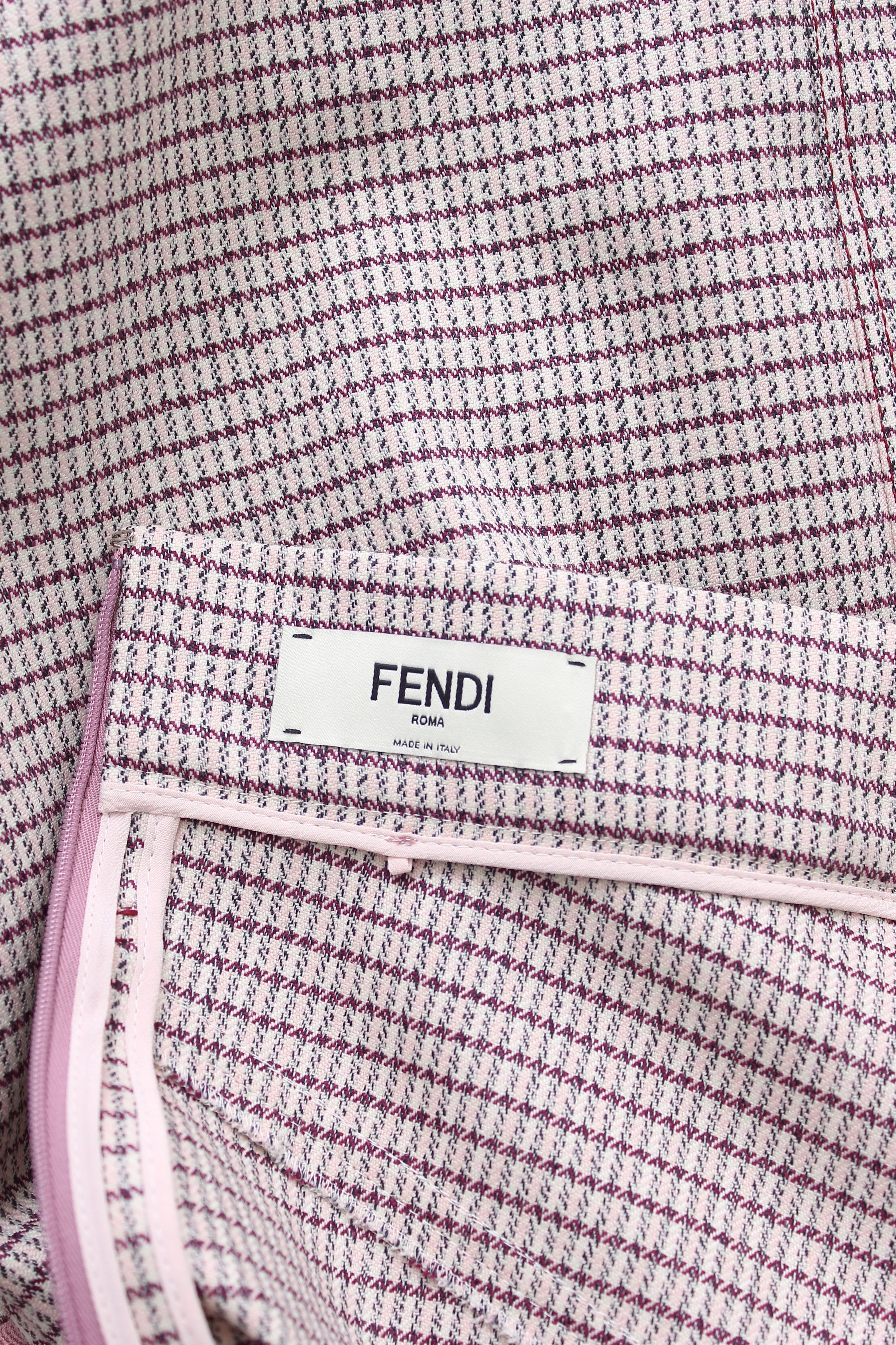 Preowned Fendi Micro Check Wool Midi Skirt Size M Pink virgin wool/elastane/polyamide