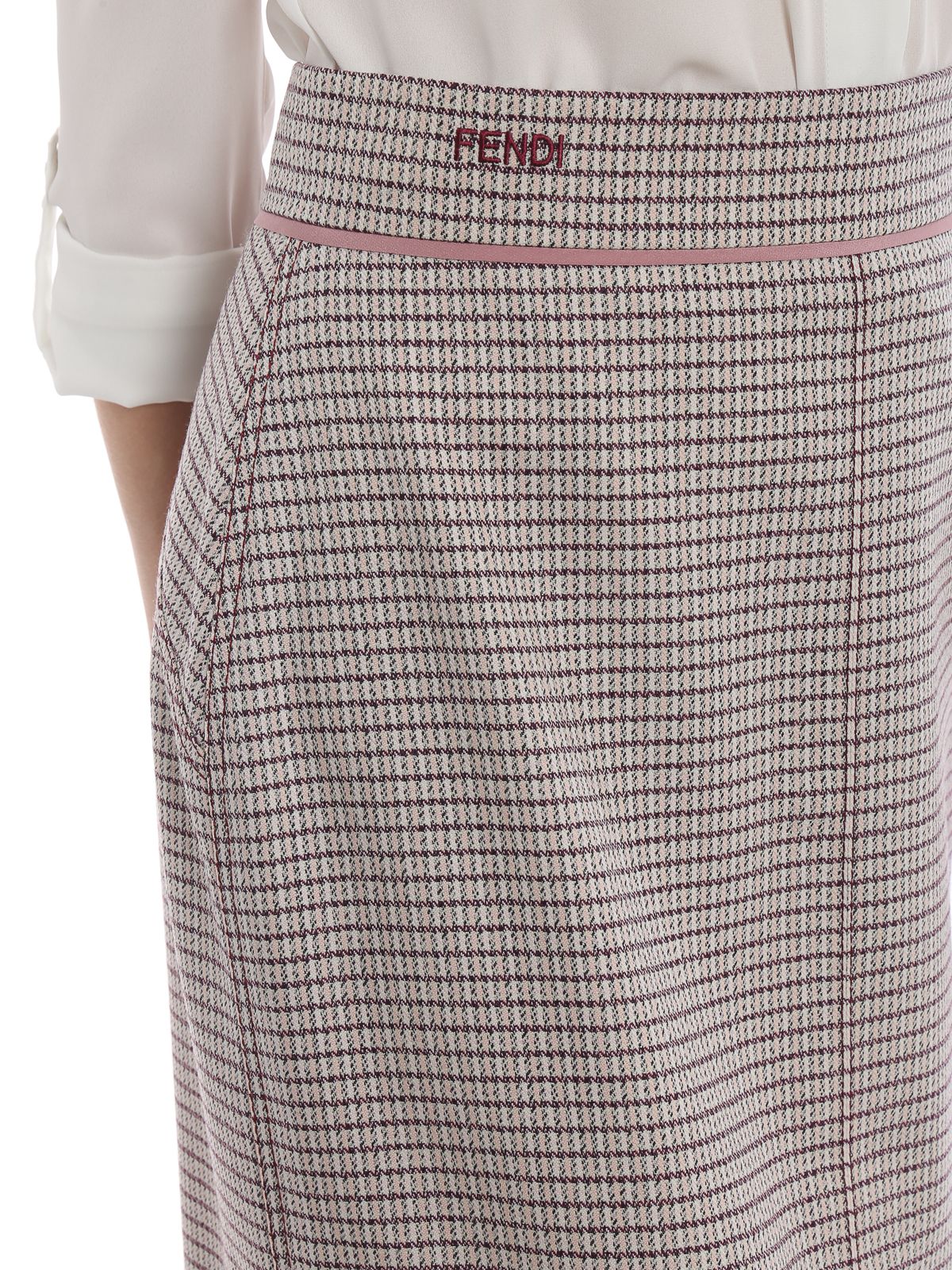 Preowned Fendi Micro Check Wool Midi Skirt Size M Pink virgin wool/elastane/polyamide