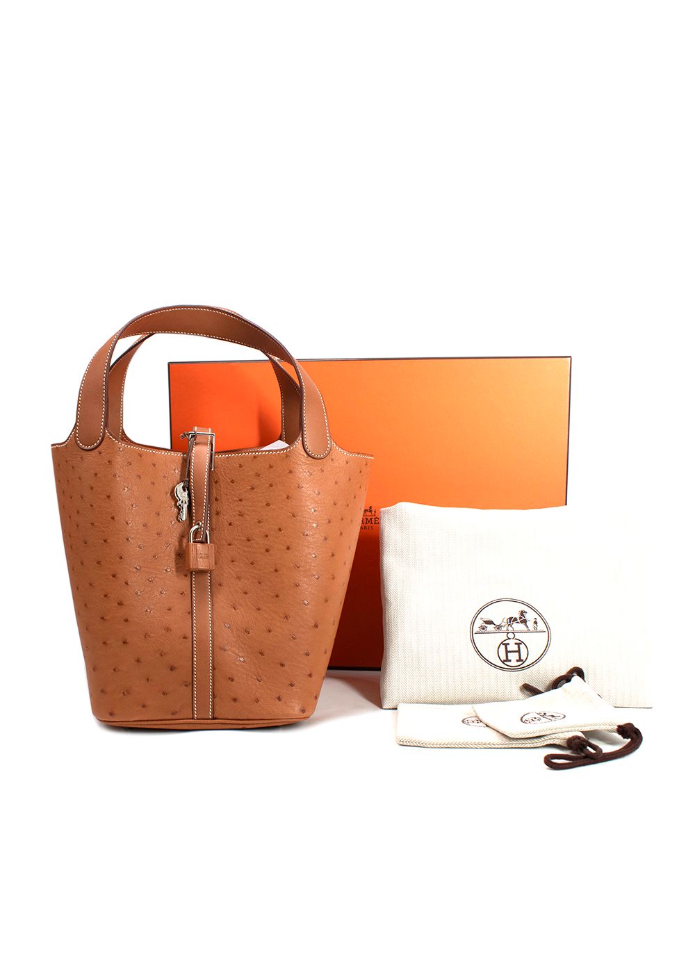 Hermes  Picotin Lock 22 in Gold Ostrich Leather with Palladium Hardware tan