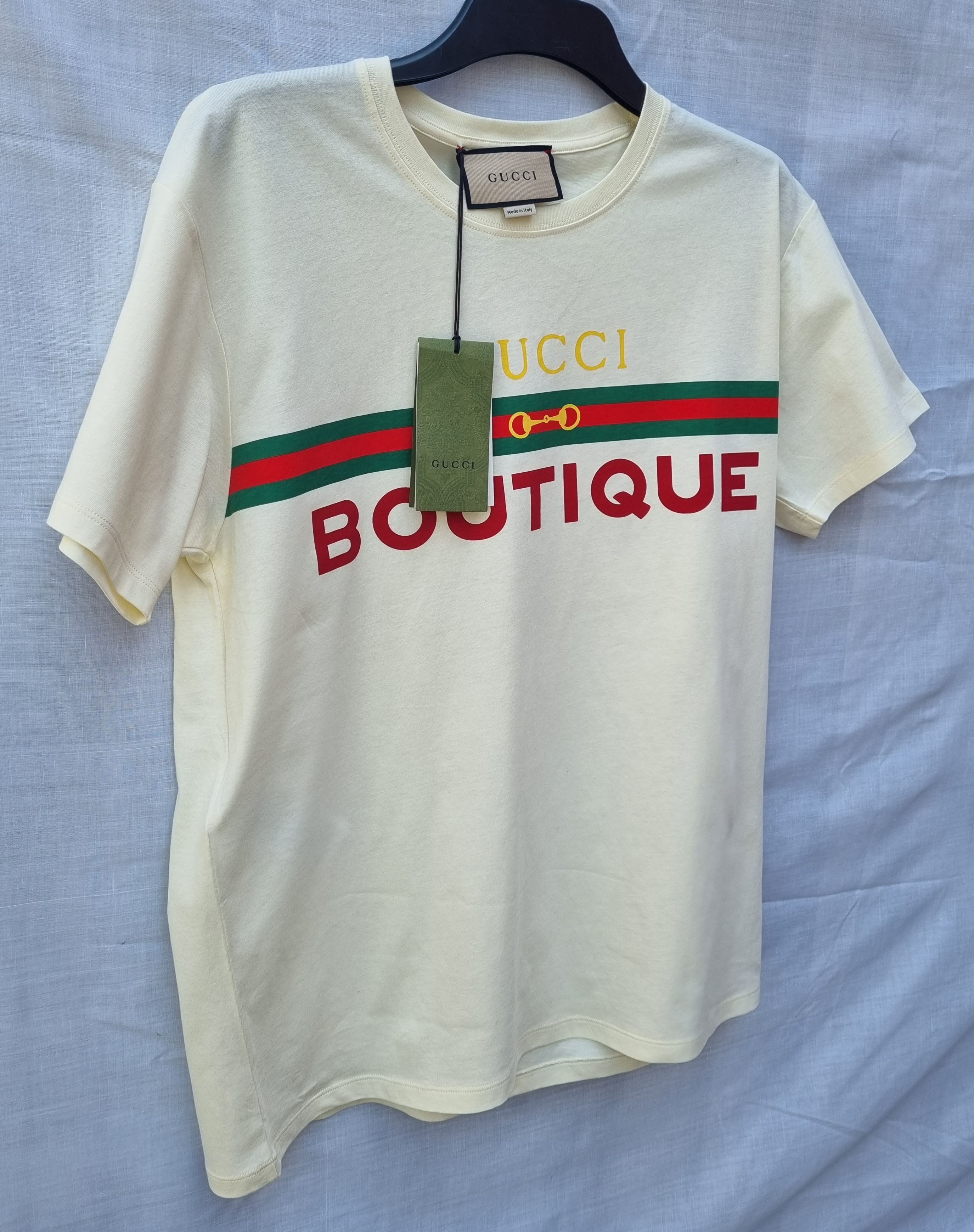 Gucci Ivory cotton jersey Boutique t-shirt Size M SUNKISSED