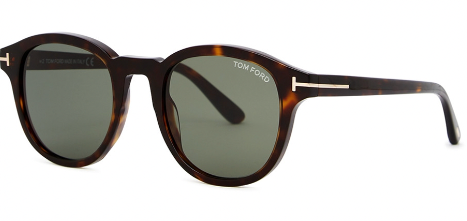 Men's Tom Ford Ian-02 Round Sunglasses Dark havana acetate