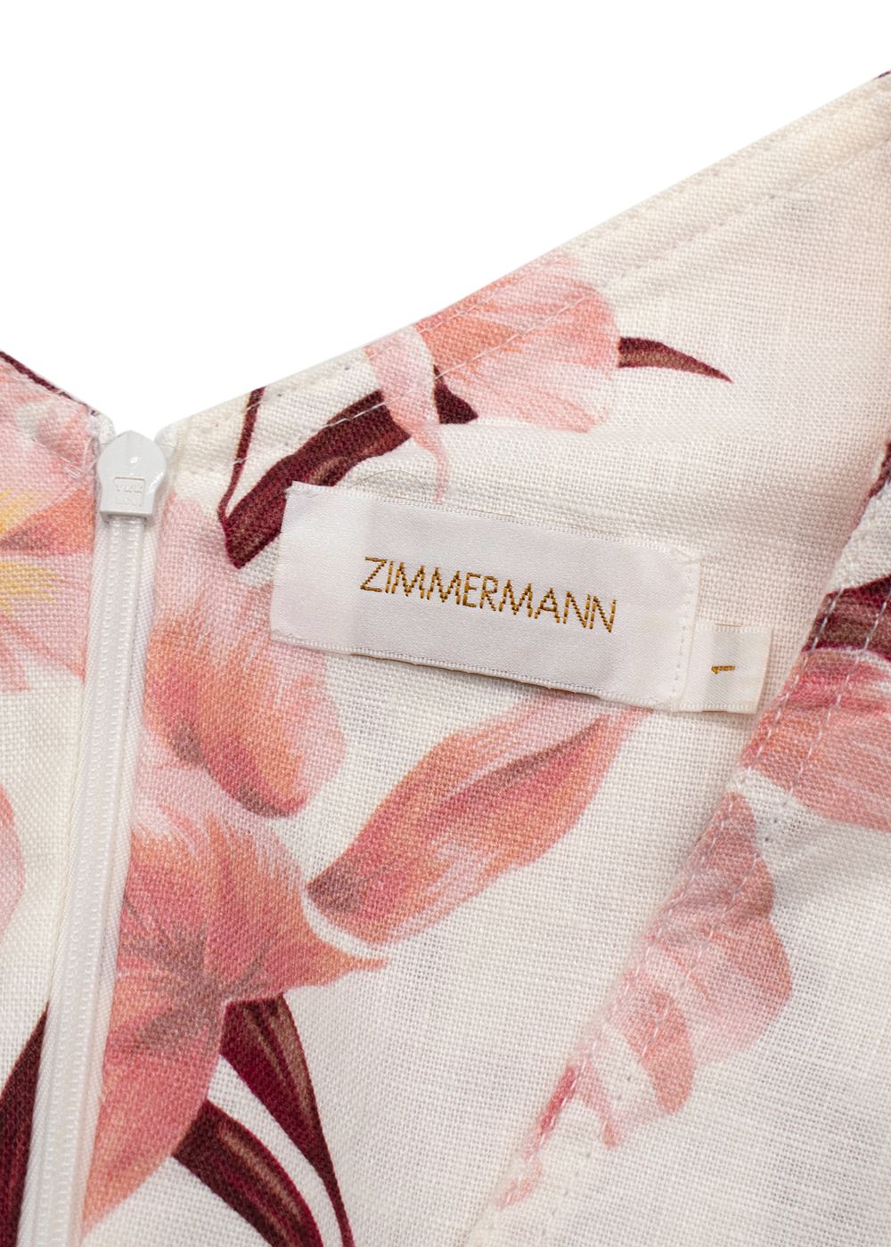 Zimmermann Orchid Floral Linen Mini Dress Size S Pink white