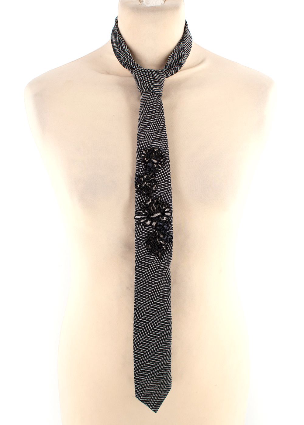 Men's Title of Work Black and White Floral Beaded Detail Tie wool