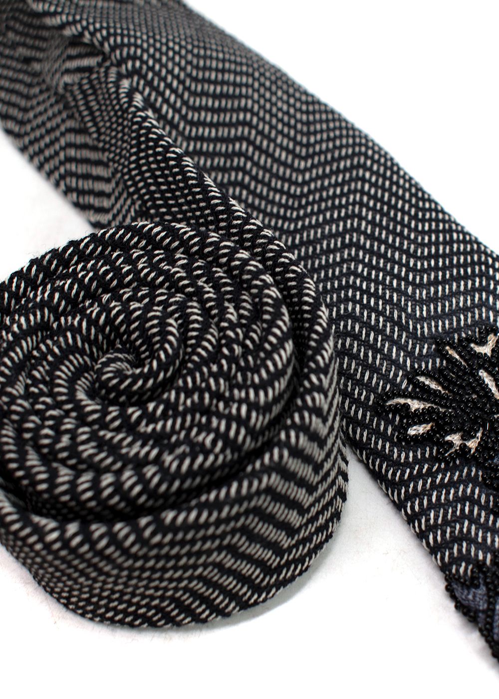 Men's Title of Work Black and White Floral Beaded Detail Tie wool