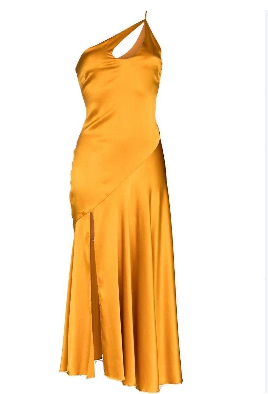 Sunset Oranhe Silk Pisideonia Dress Size M Mustard